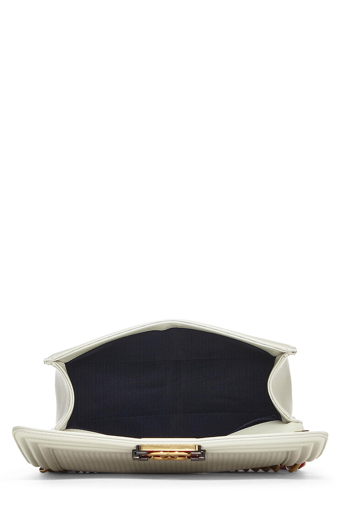 Chanel,  White Cube Embossed Leather Boy Bag Medium, White