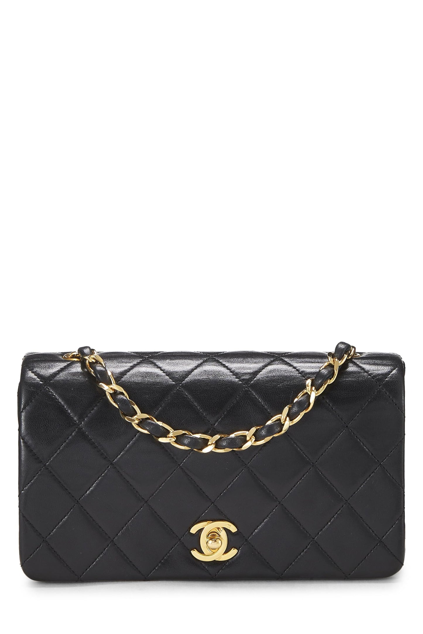 Chanel,  Black Quilted Lambskin Full Flap Mini, Black
