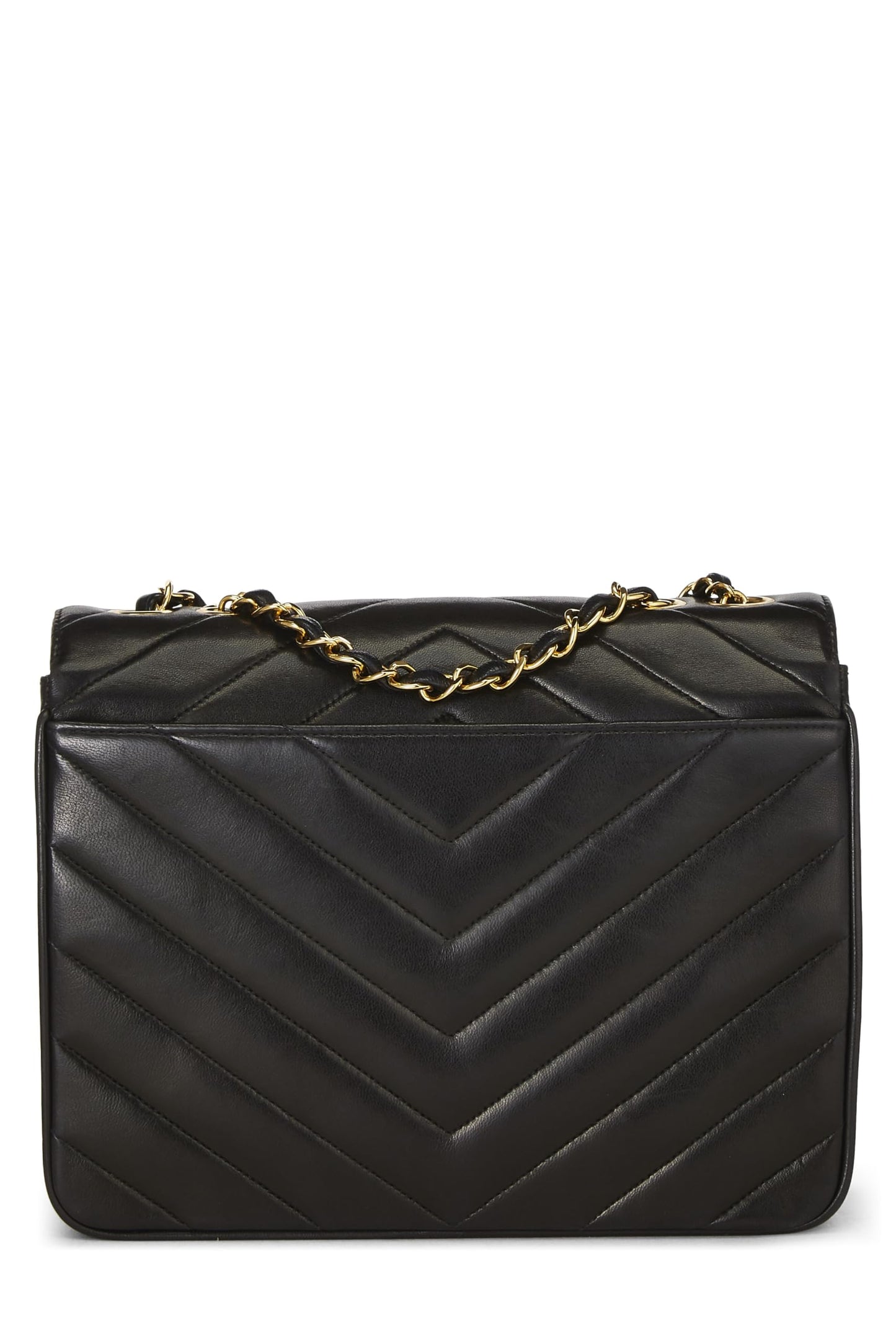 Chanel,  Black Chevron Lambskin Envelope Flap Small, Black