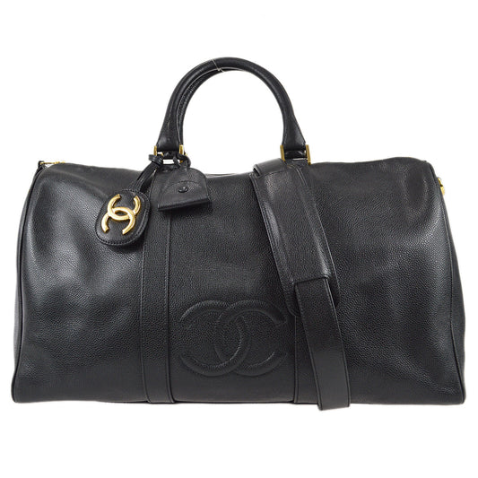 Luxury Chanel Black Caviar 2way Shoulder Duffle Handbag