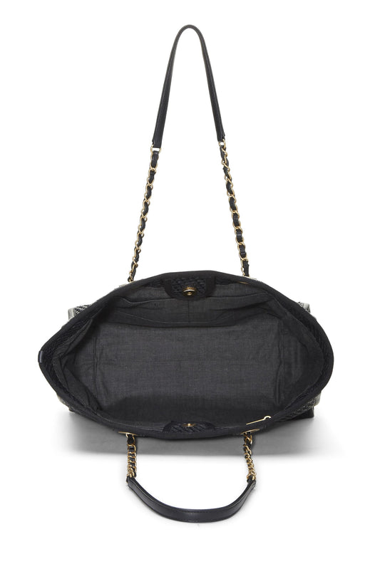 Chanel,  Black & Natural Woven Raffia Deauville Tote Medium, Black