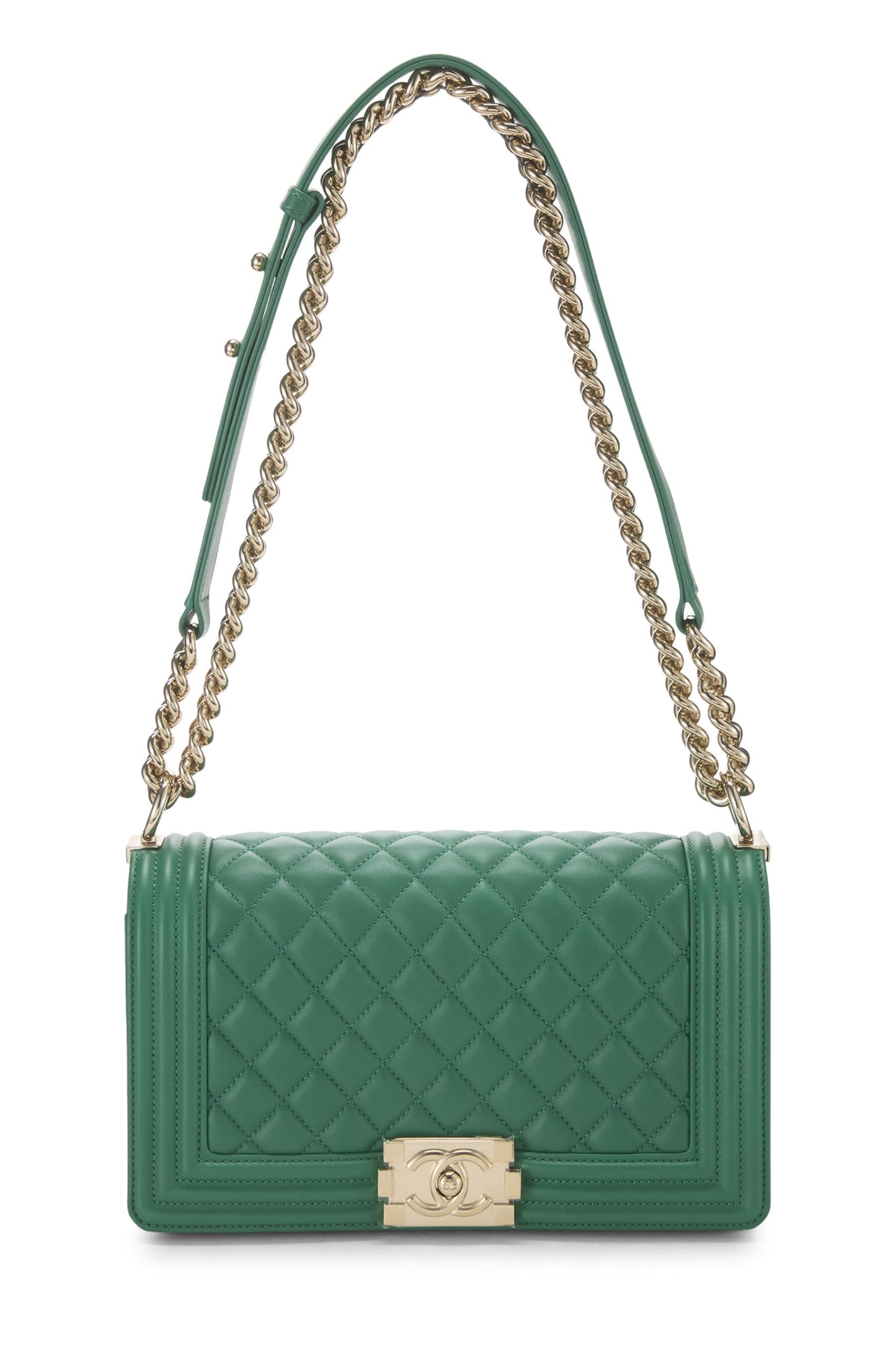 Chanel,  Green Quilted Lambskin Boy Bag Medium, Green