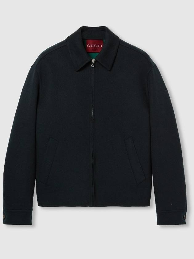 Luxury Gucci Trending 2025 Jacquard Wool Zip-Up Jacket Dark Blue