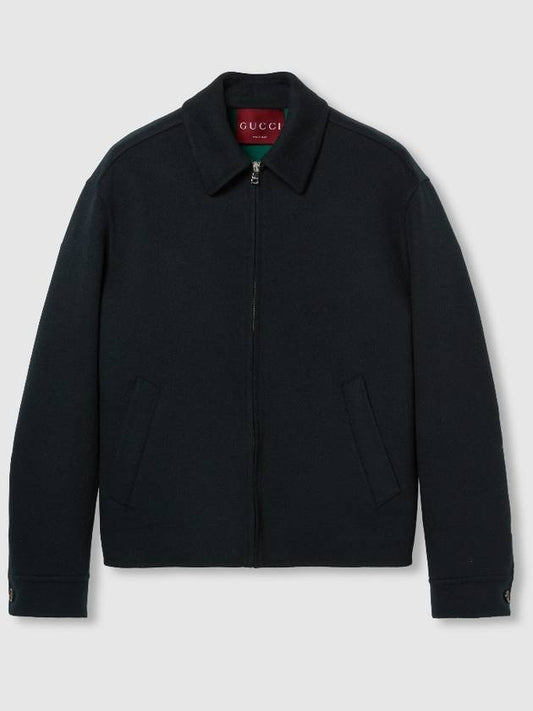 Luxury Gucci Trending 2025 Jacquard Wool Zip-Up Jacket Dark Blue