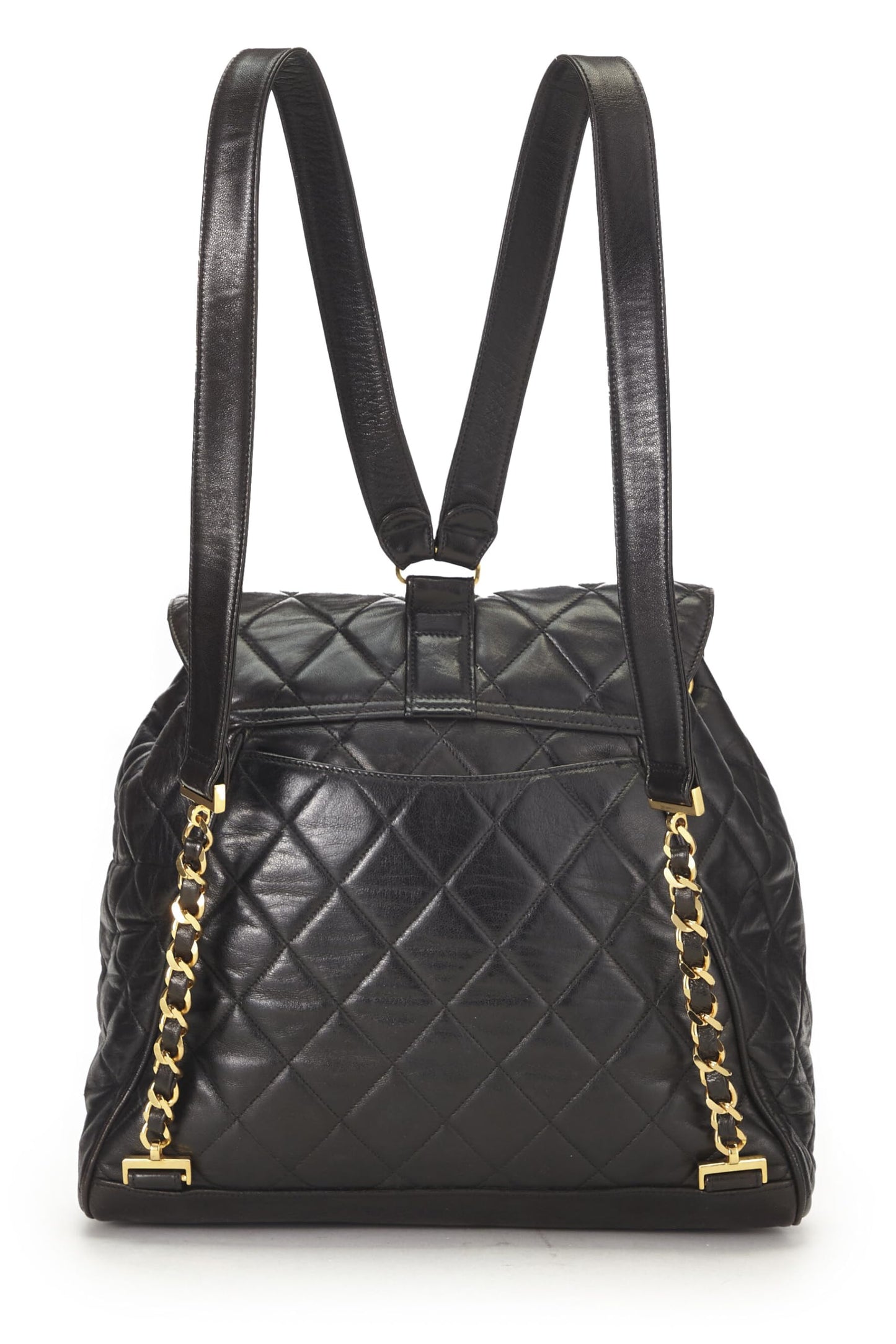 Chanel,  Black Quilted Lambskin Backpack Large, Black