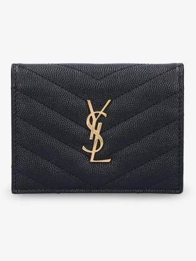 Luxury Saint Laurent Monogram Caviar Leather Flap Card Wallet Black
