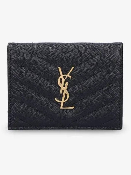 Luxury Saint Laurent Monogram Caviar Leather Flap Card Wallet Black