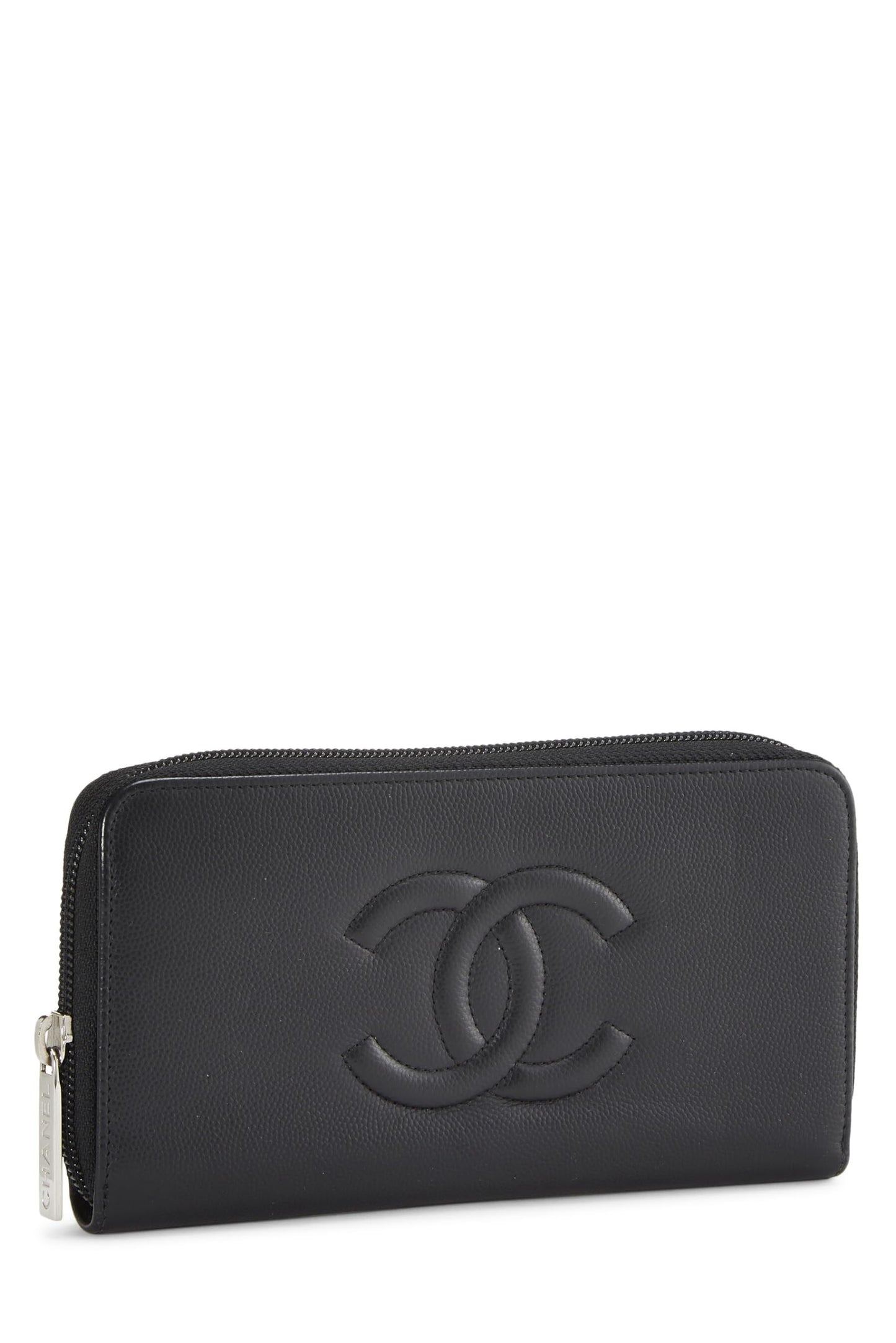 Chanel,  Black 'CC' Caviar Zip Around Wallet, Black