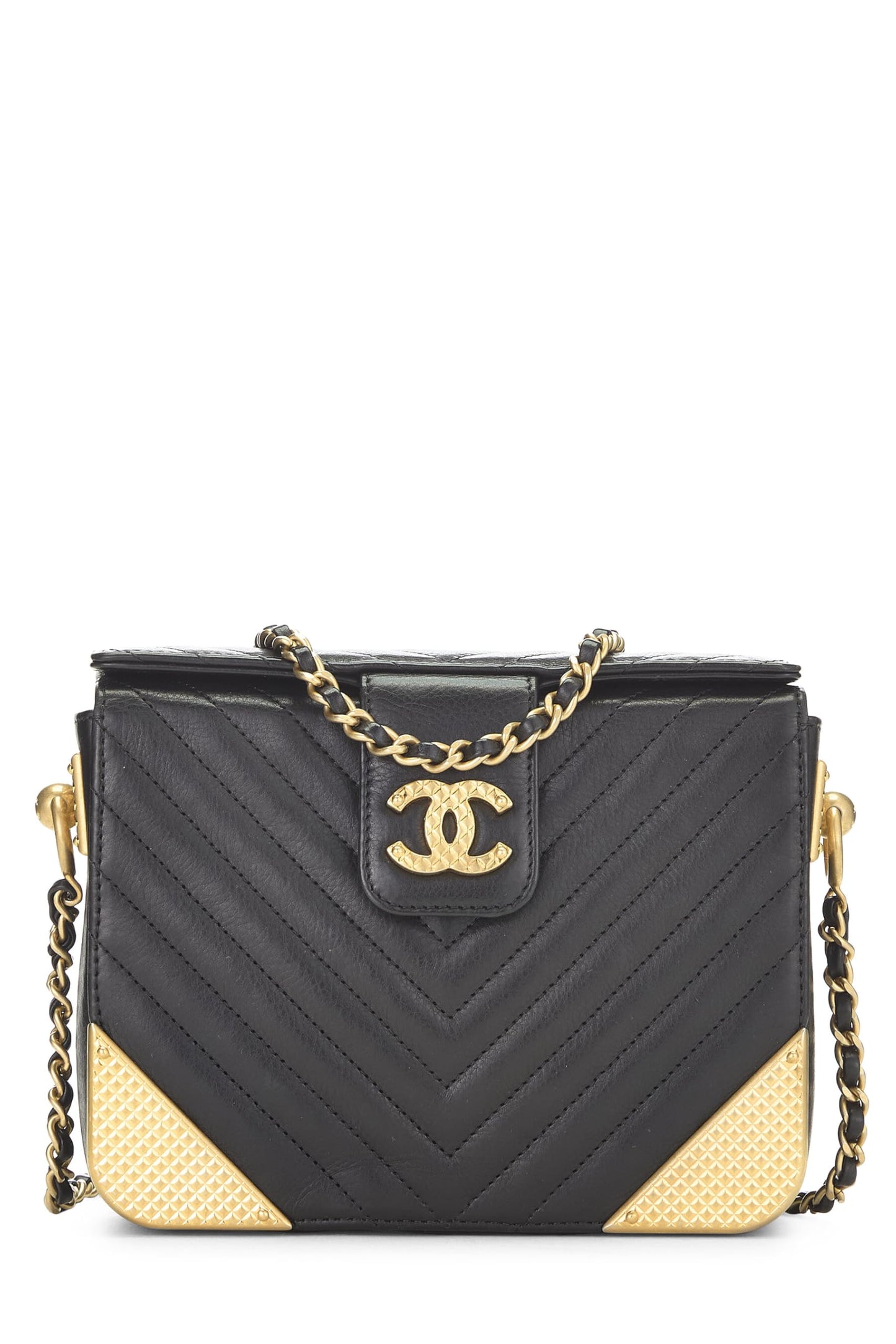 Chanel,  Paris-Cosmopolite Black Chevron Calfskin Rock the Corner Minaudiere, Black
