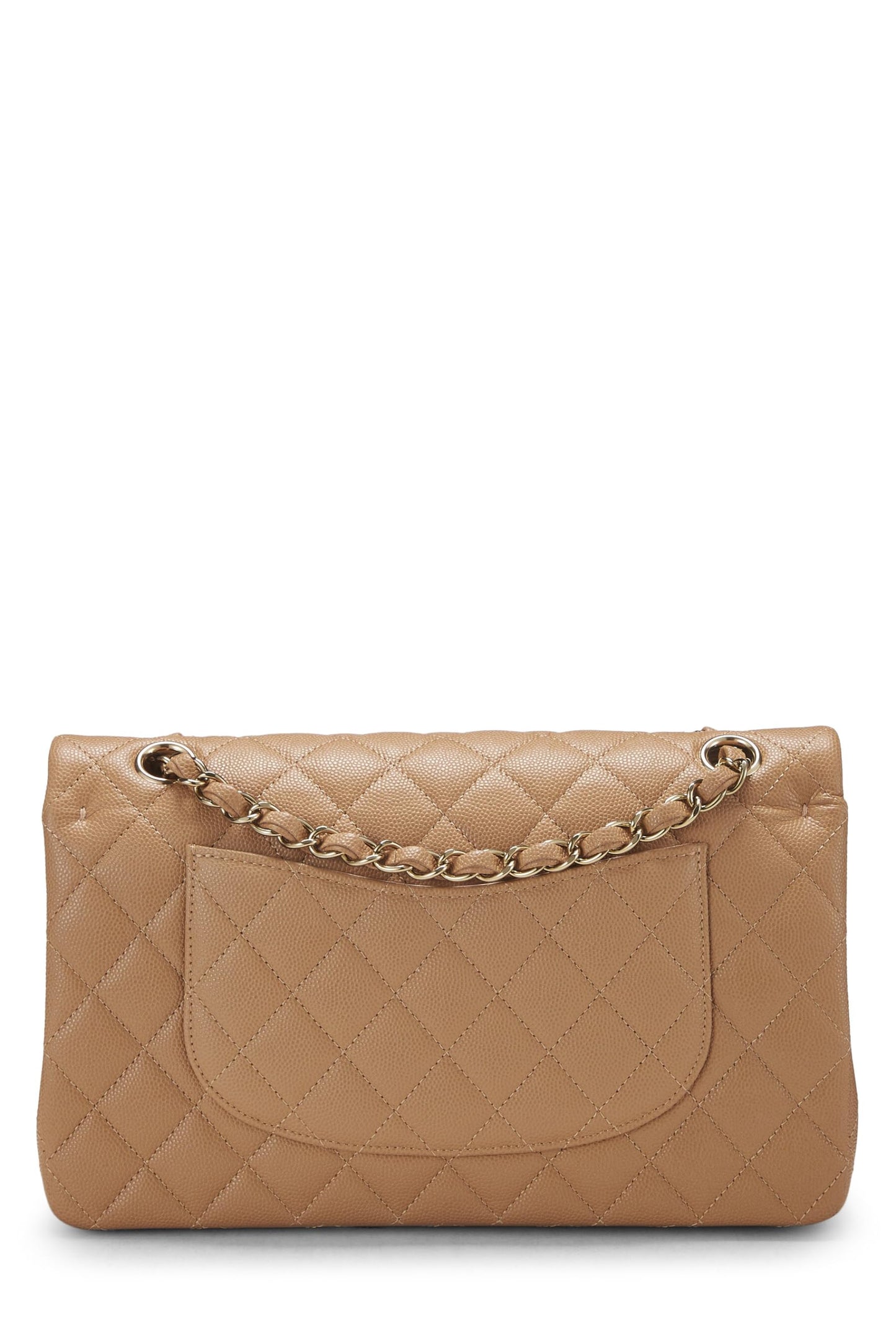 Chanel,  Beige Quilted Caviar Classic Double Flap Medium, Beige