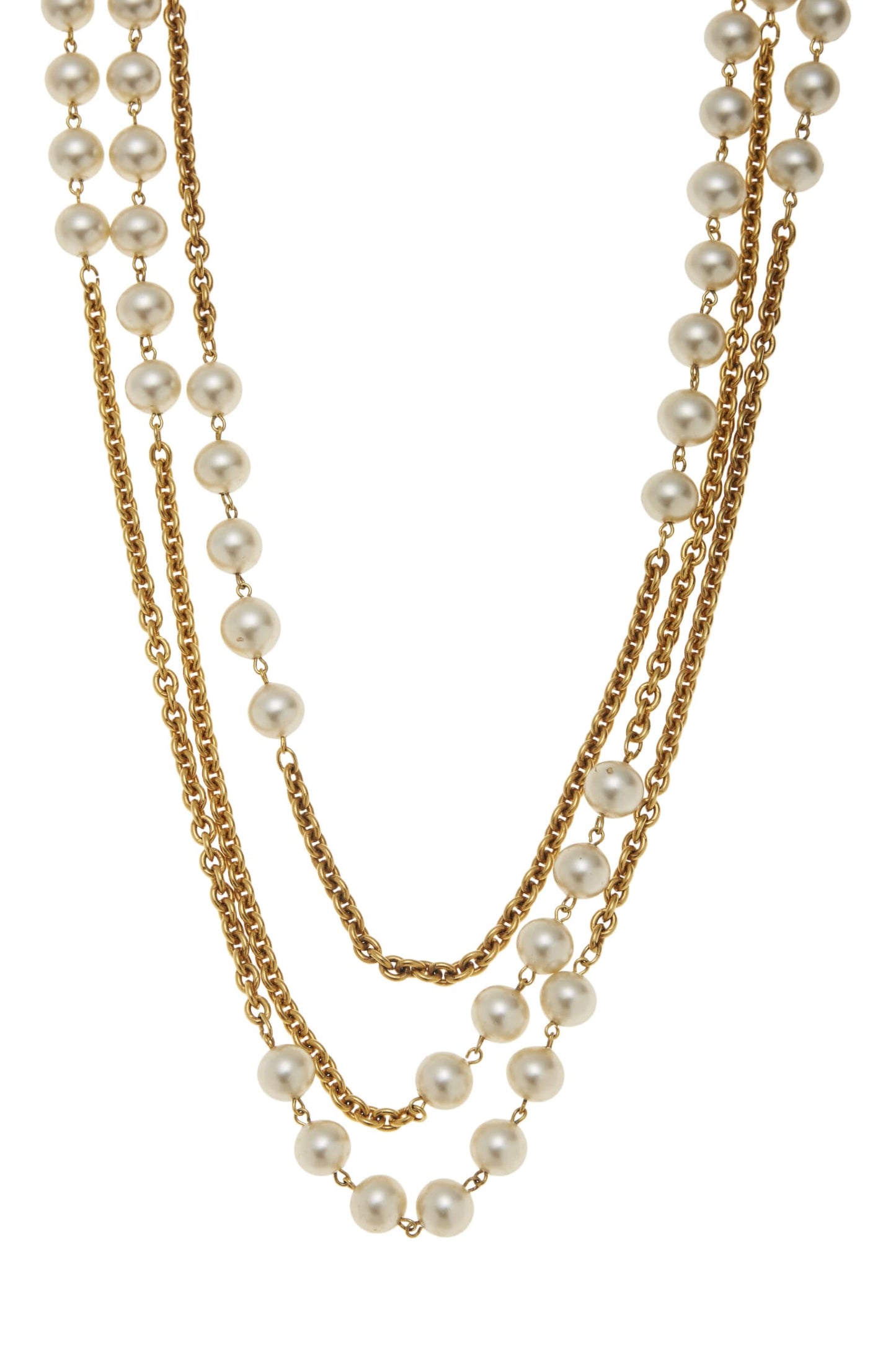 Chanel,  Gold & Faux Pearl Necklace XL, Gold