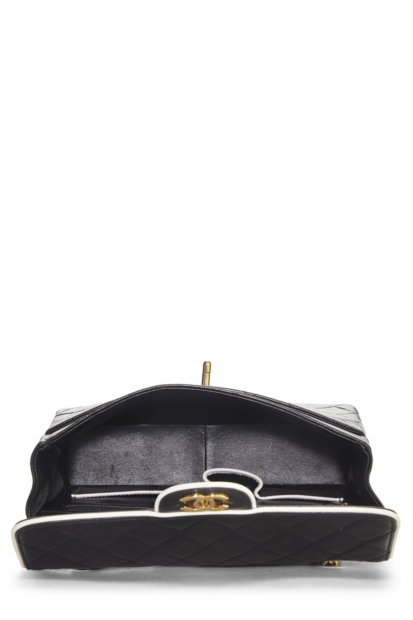 Chanel,  Black Quilted Lambskin Half Flap Small, Black