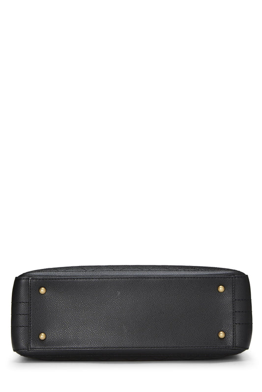 Chanel,  Black Quilted Caviar Shopping Tote Large, Black