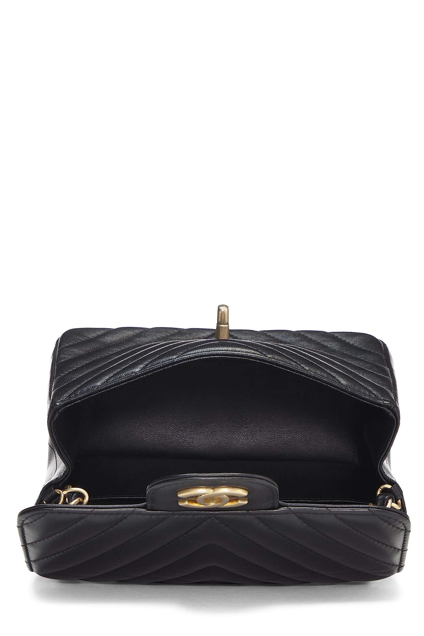 Chanel,  Black Chevron Lambskin Square Flap Mini, Black