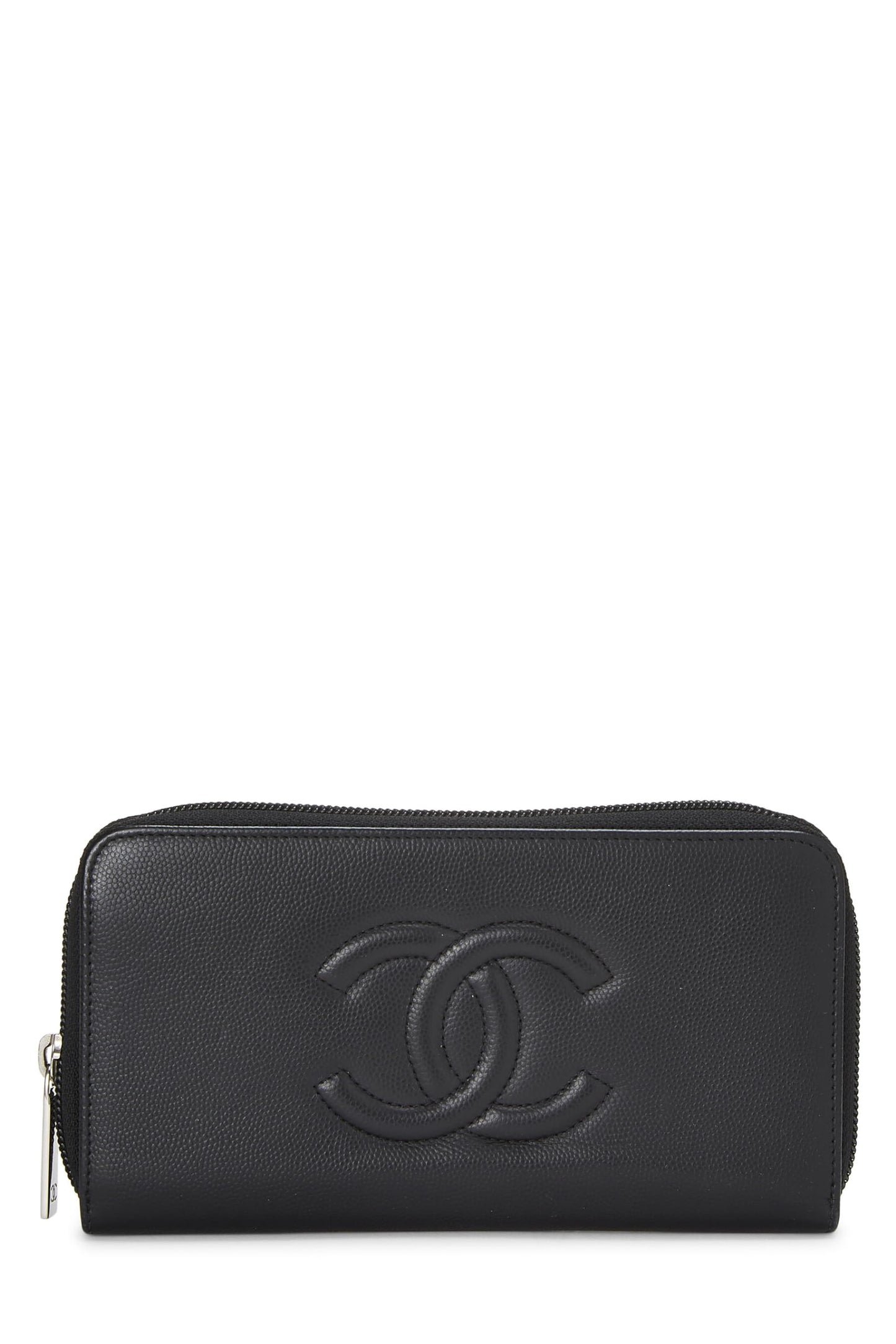 Chanel,  Black 'CC' Caviar Zip Around Wallet, Black