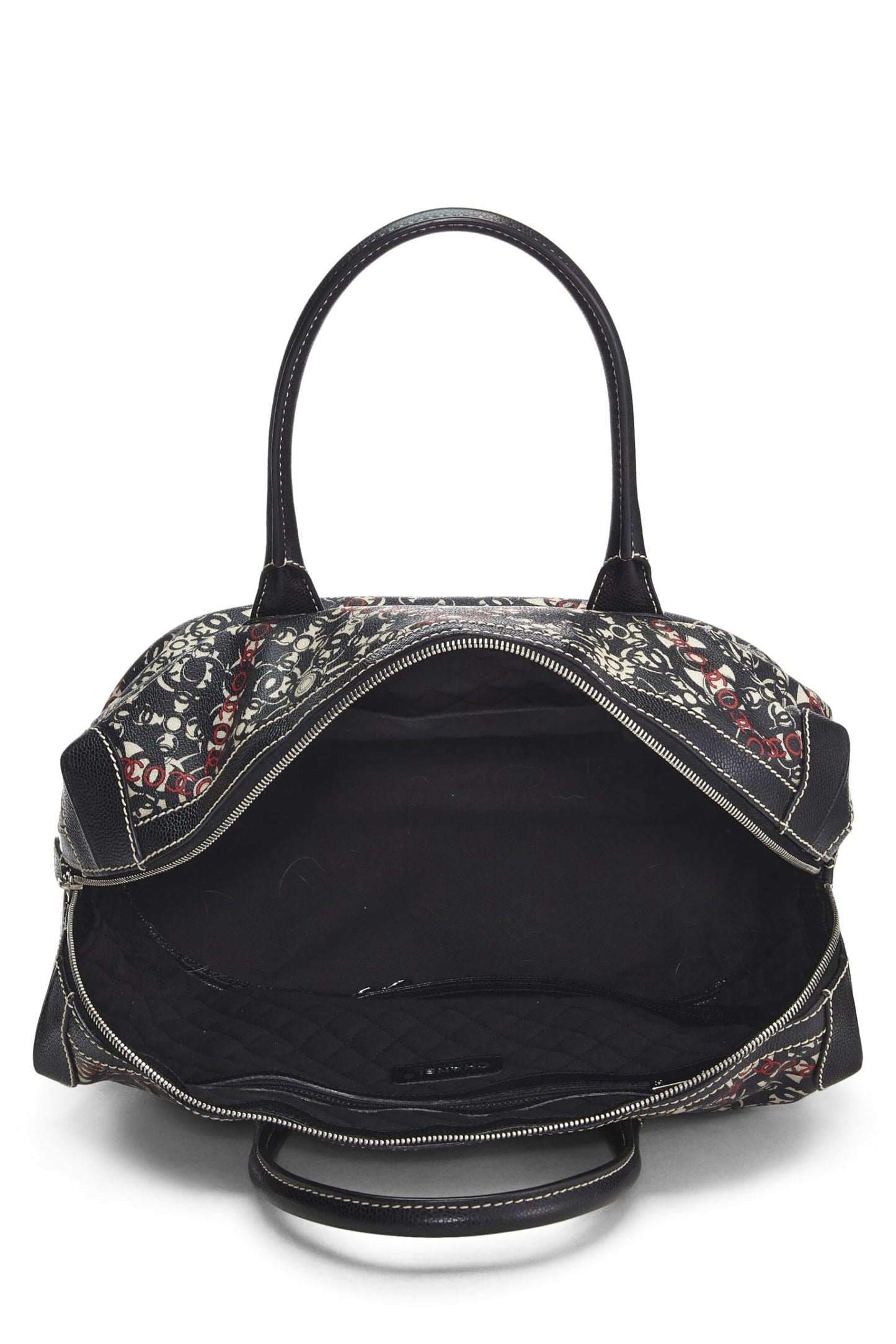 Chanel,  Black Coated Canvas Optic Coco Bowler Medium, Black