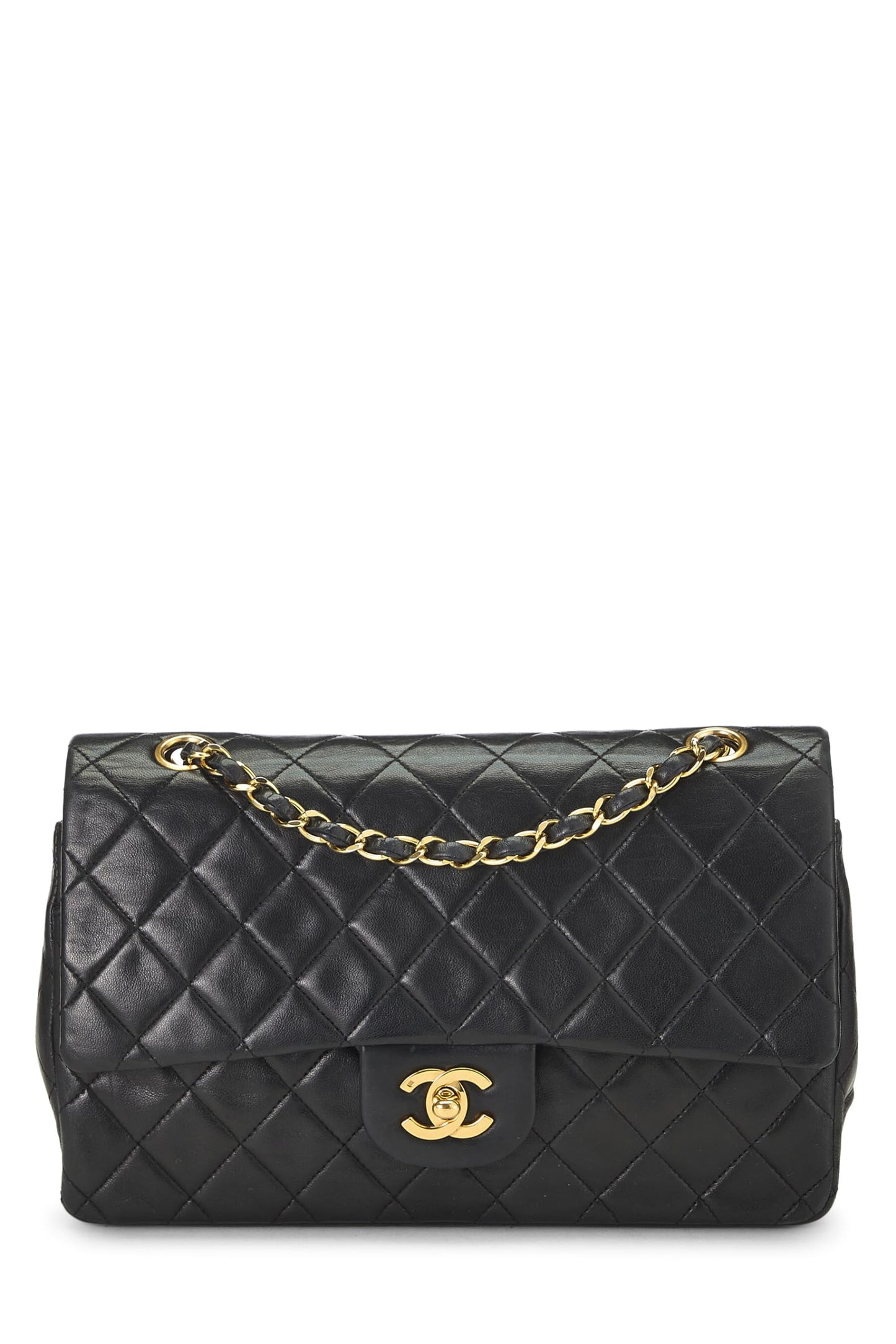 Chanel,  Black Quilted Lambskin Classic Double Flap Medium, Black