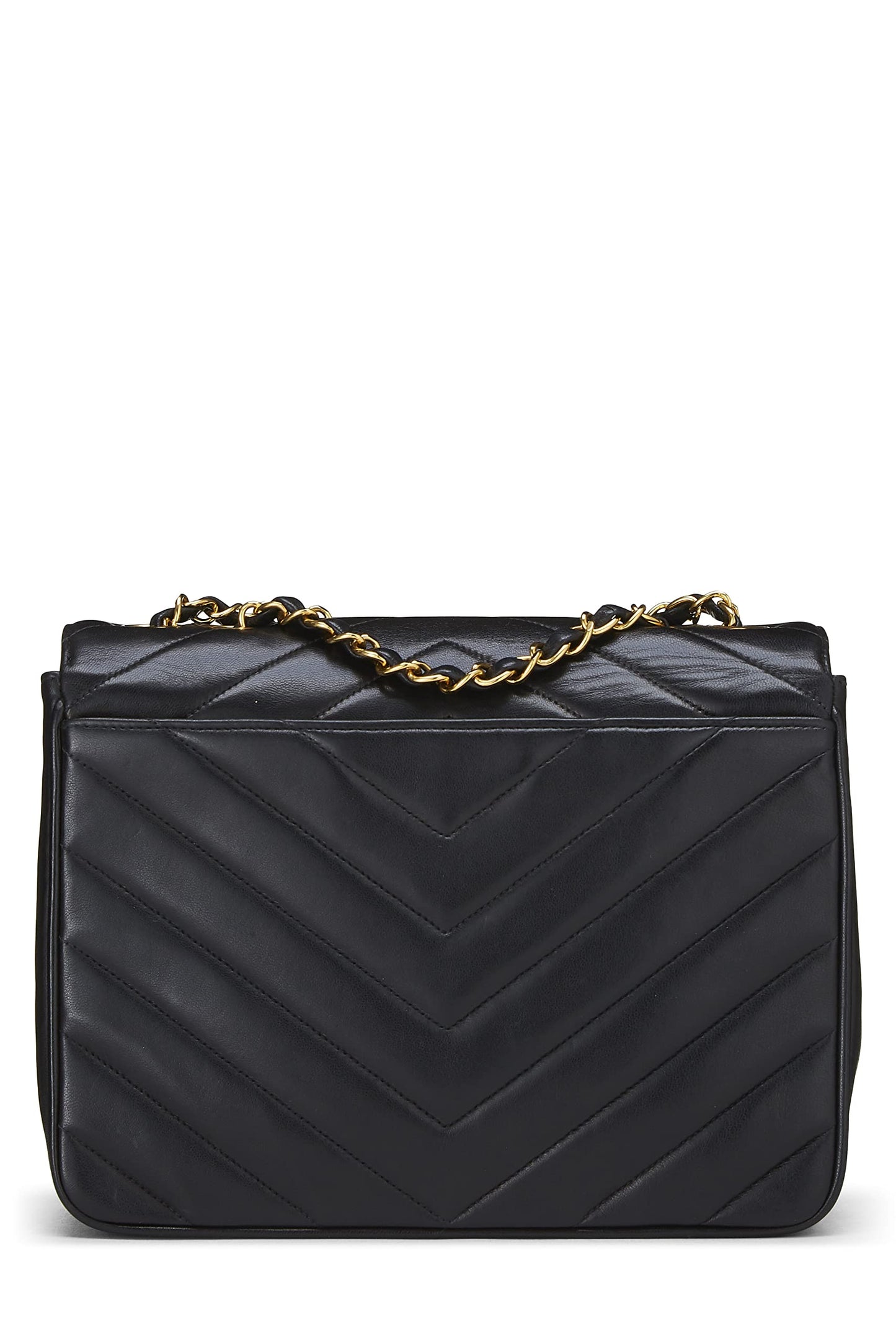 Chanel,  Black Lambskin Chevron Envelope Flap Small, Black