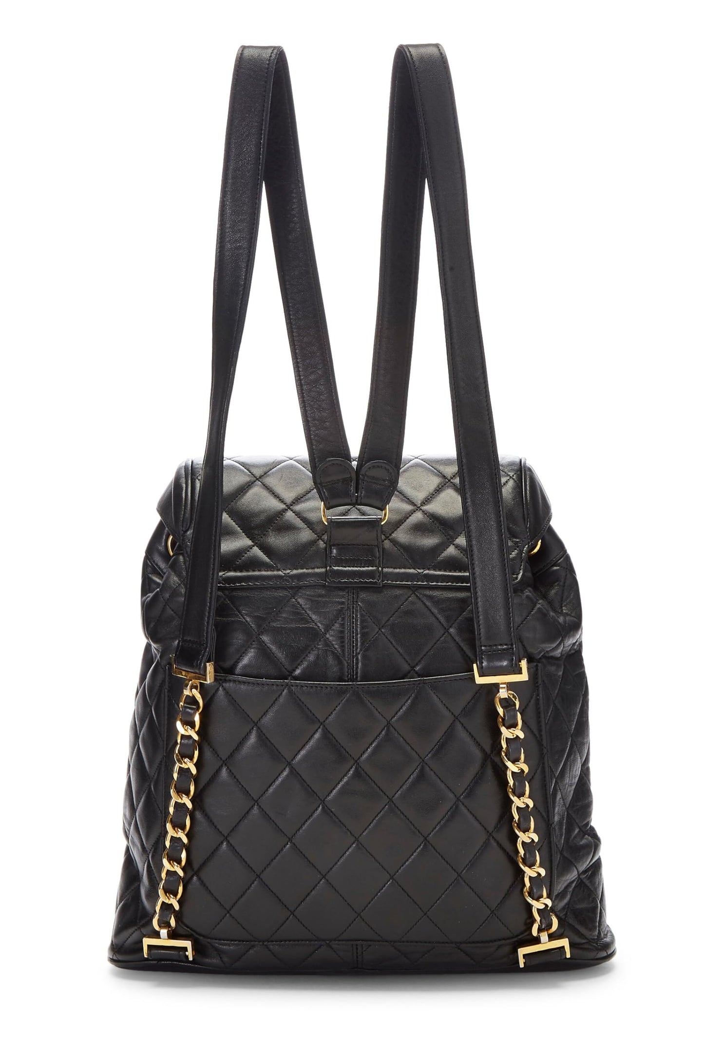 Chanel,  Black Quilted Lambskin Circle Lock Backpack Large, Black