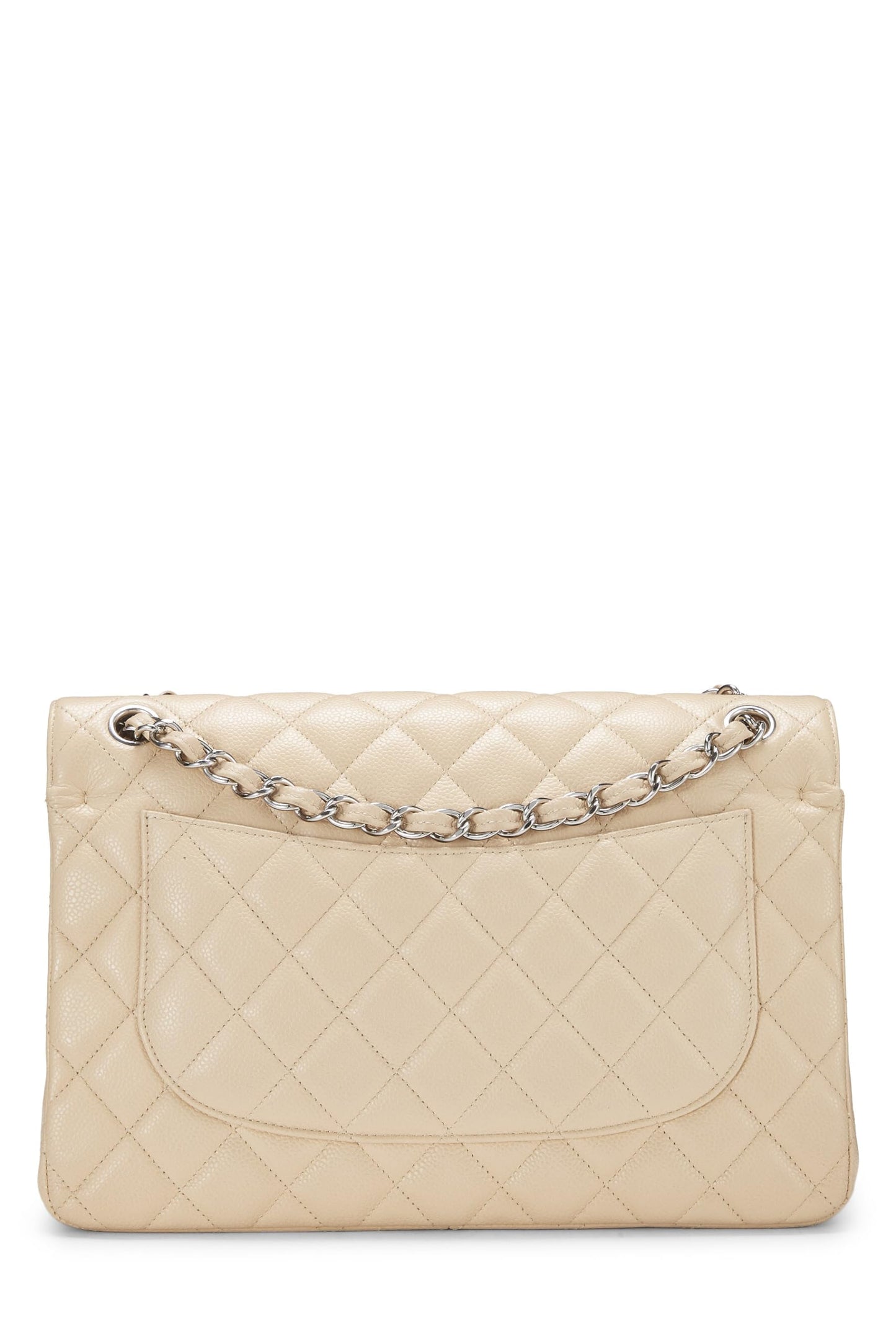 Chanel,  Beige Quilted Caviar New Classic Double Flap Jumbo, Beige