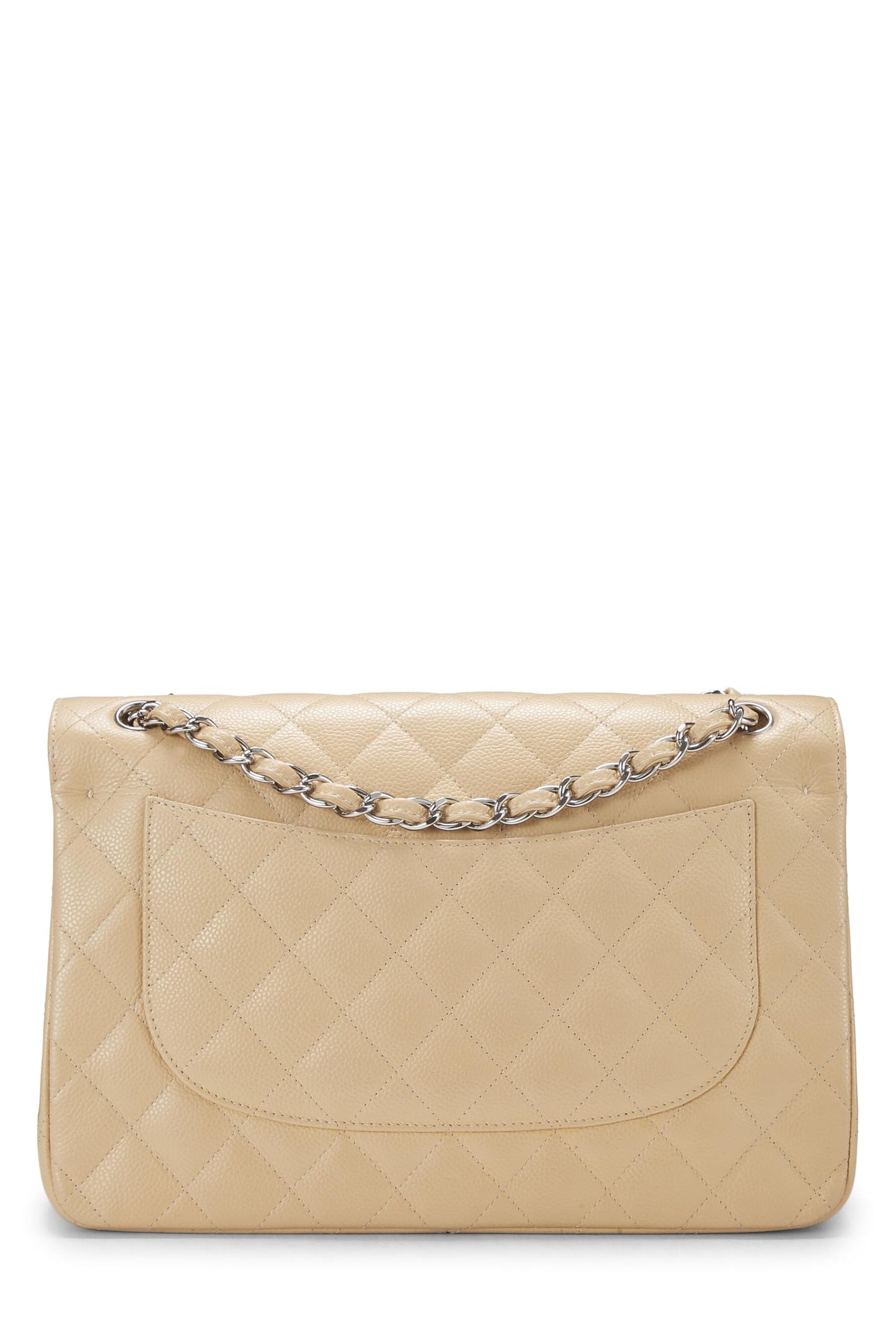 Chanel,  Beige Quilted Caviar New Classic Double Flap Jumbo, Beige