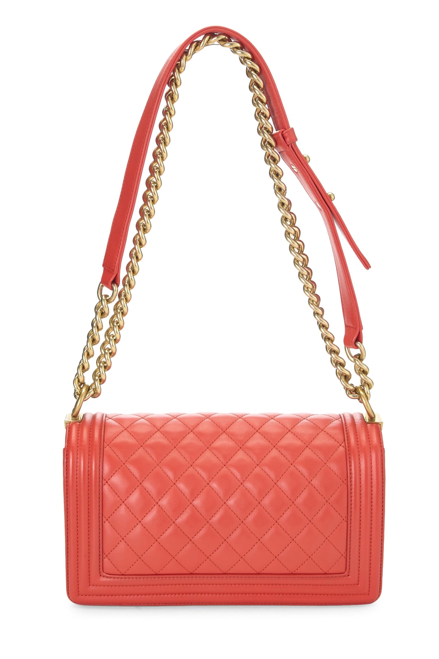 Chanel,  Orange Quilted Calfskin Boy Medium, Orange