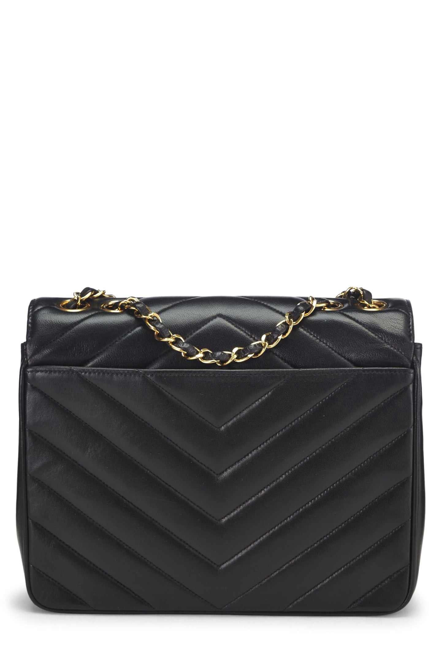 Chanel,  Black Chevron Lambskin Envelope Flap Small, Black