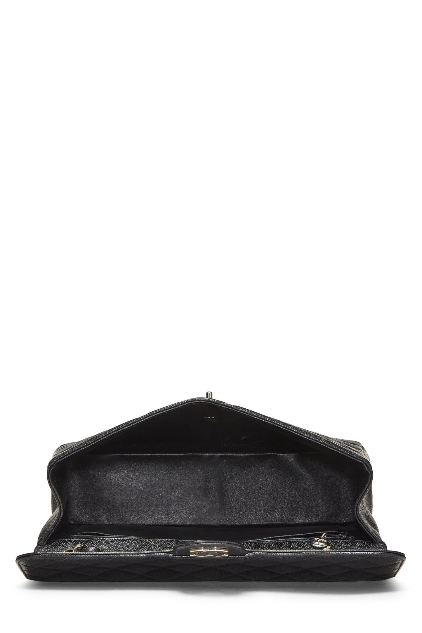 Chanel,  Black Quilted Caviar Half Flap Jumbo, Black