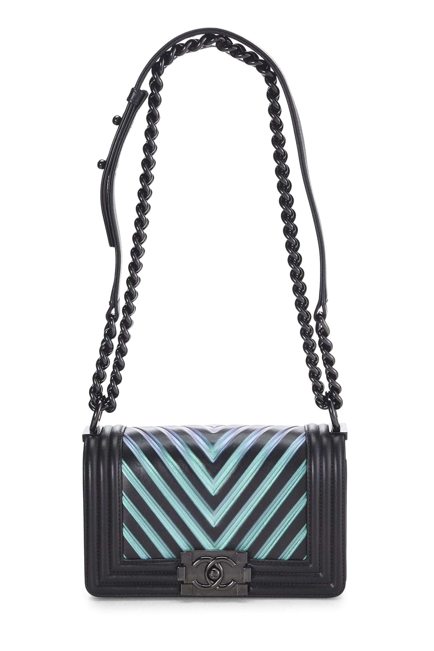Chanel,  Black Chevron Lambskin Boy Bag Small, Black