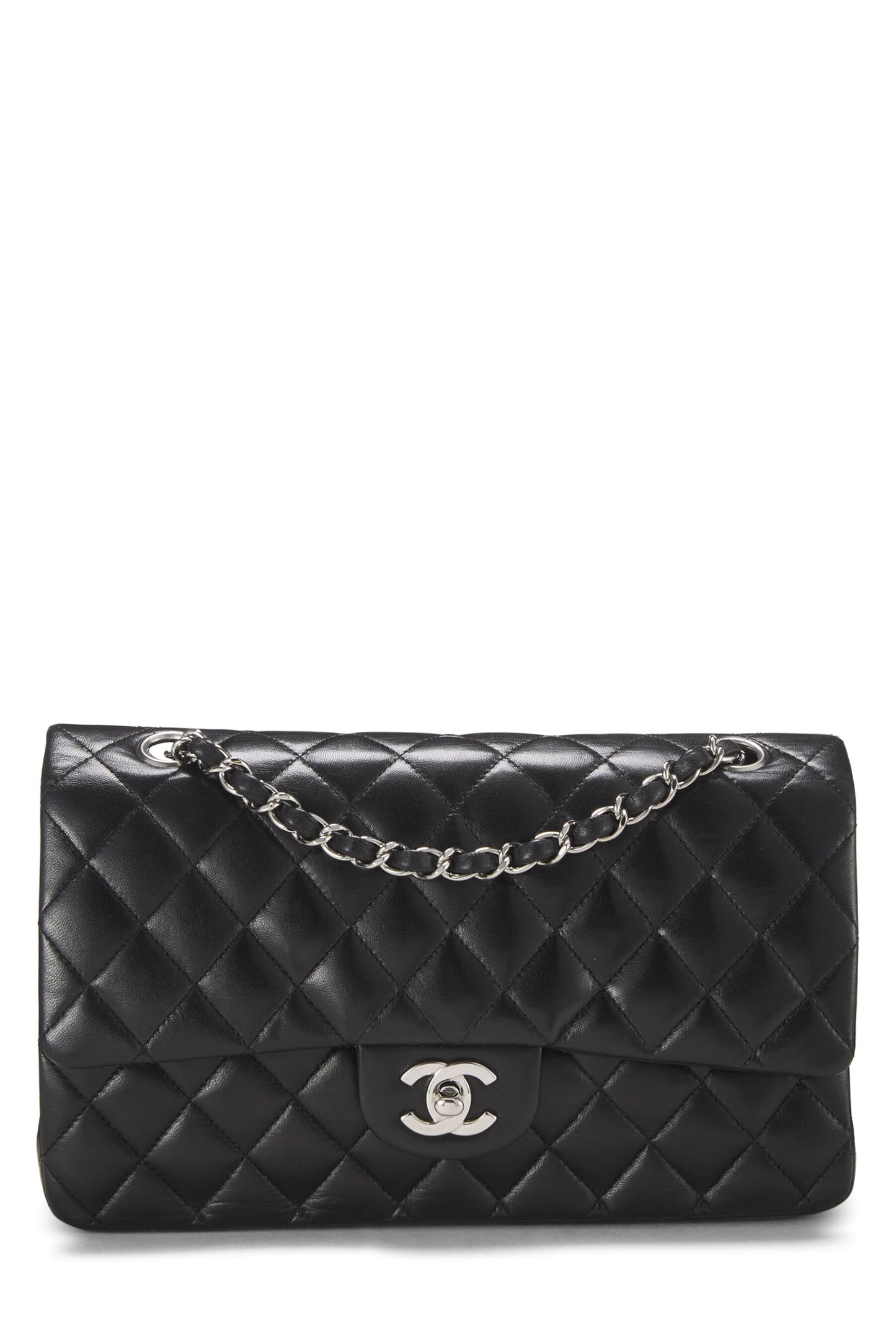 Chanel,  Black Quilted Lambskin Classic Double Flap Medium, Black