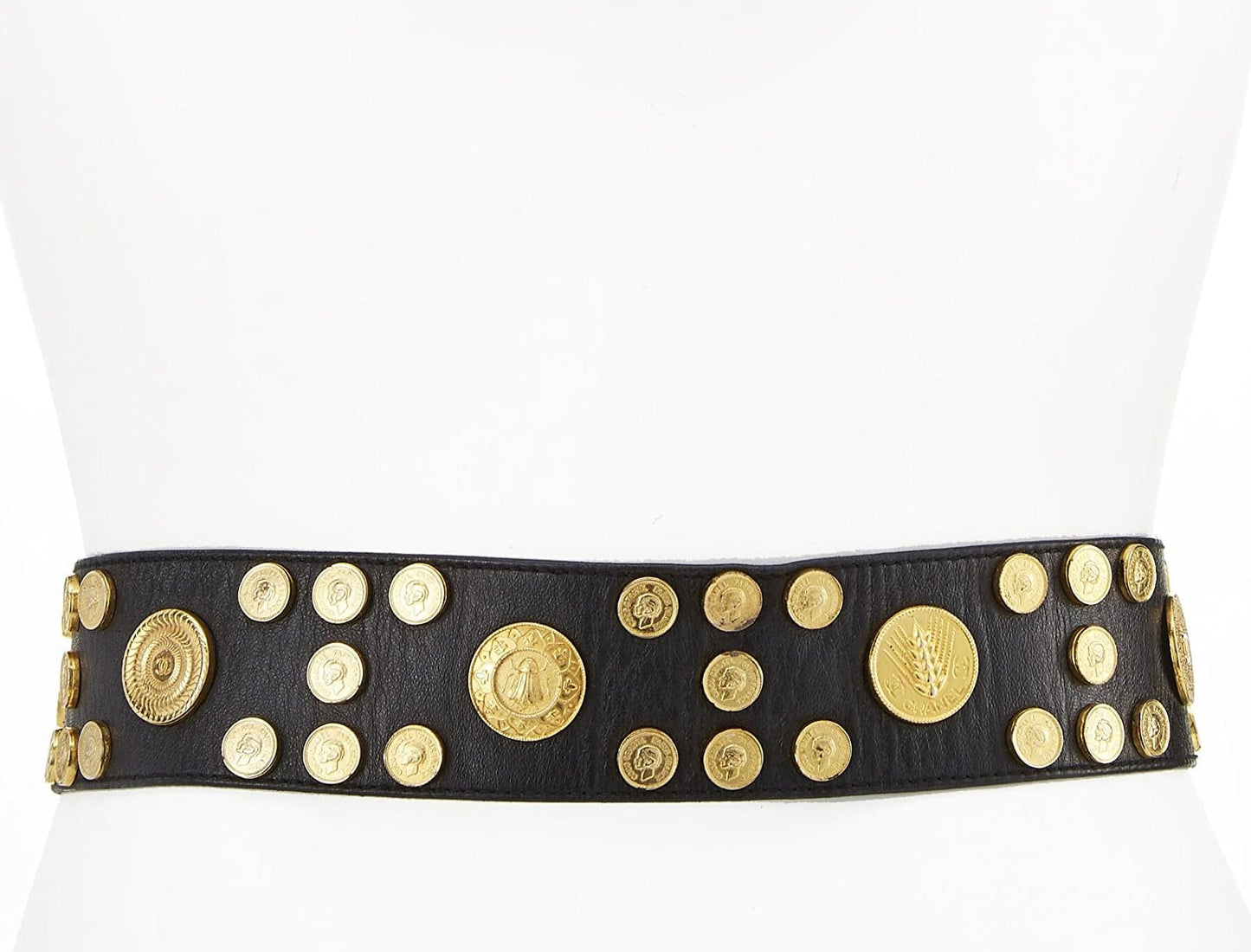 Chanel,  Black Coin Embellished Leather Belt 70, Black