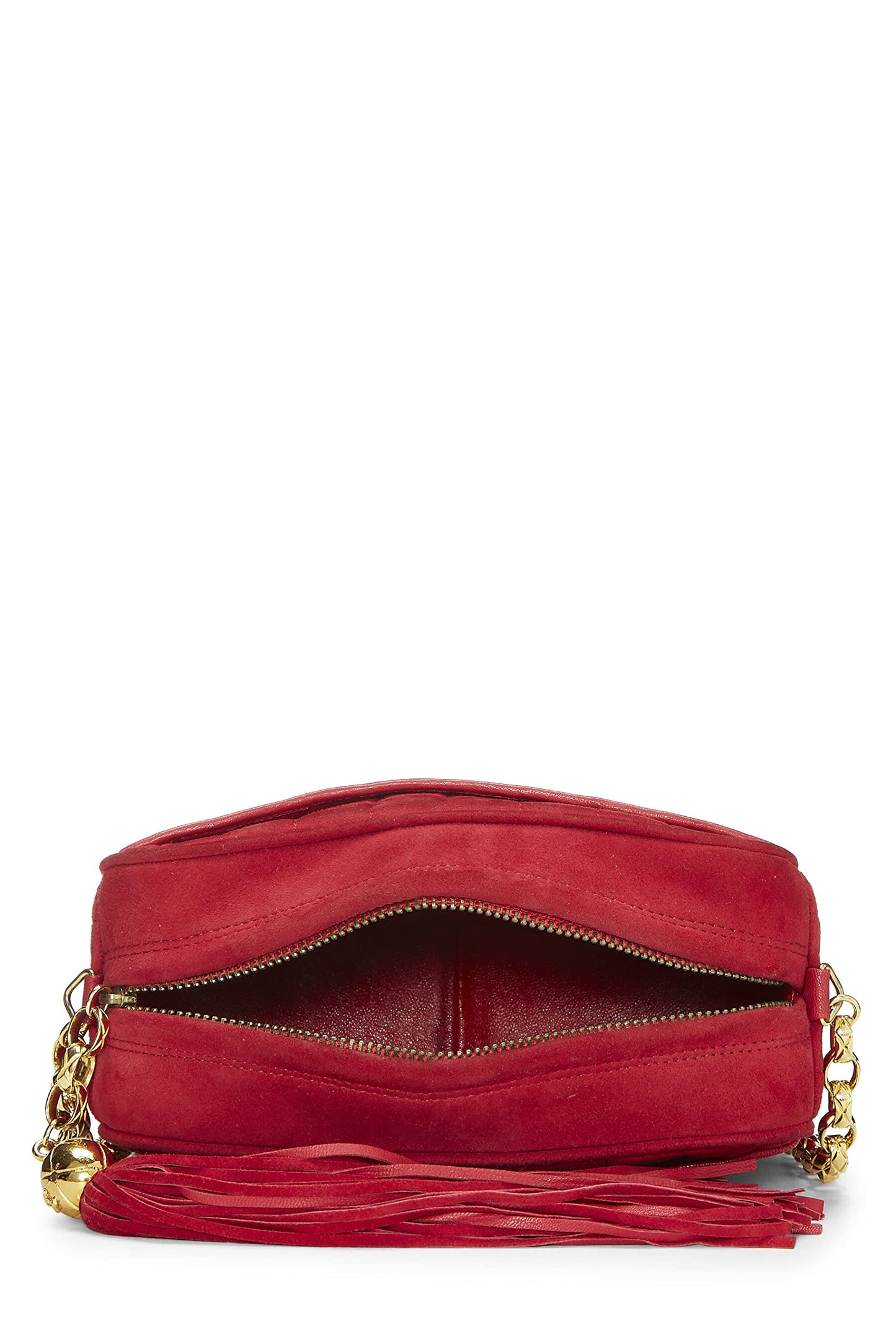 Chanel,  Red Vertical Suede Pocket Camera Bag Small , Red