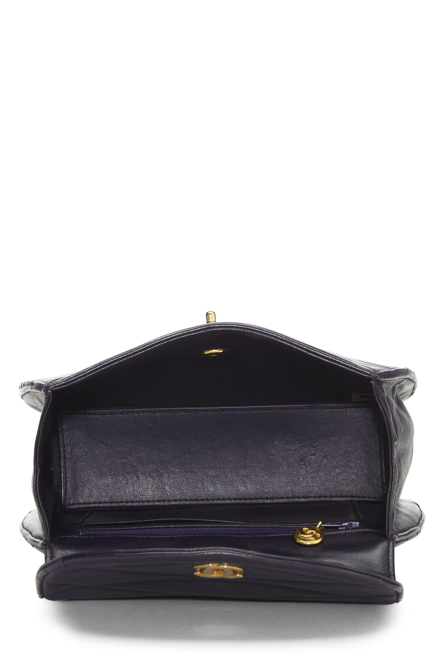 Chanel,  Purple Quilted Lambskin Round Flap Small, Purple