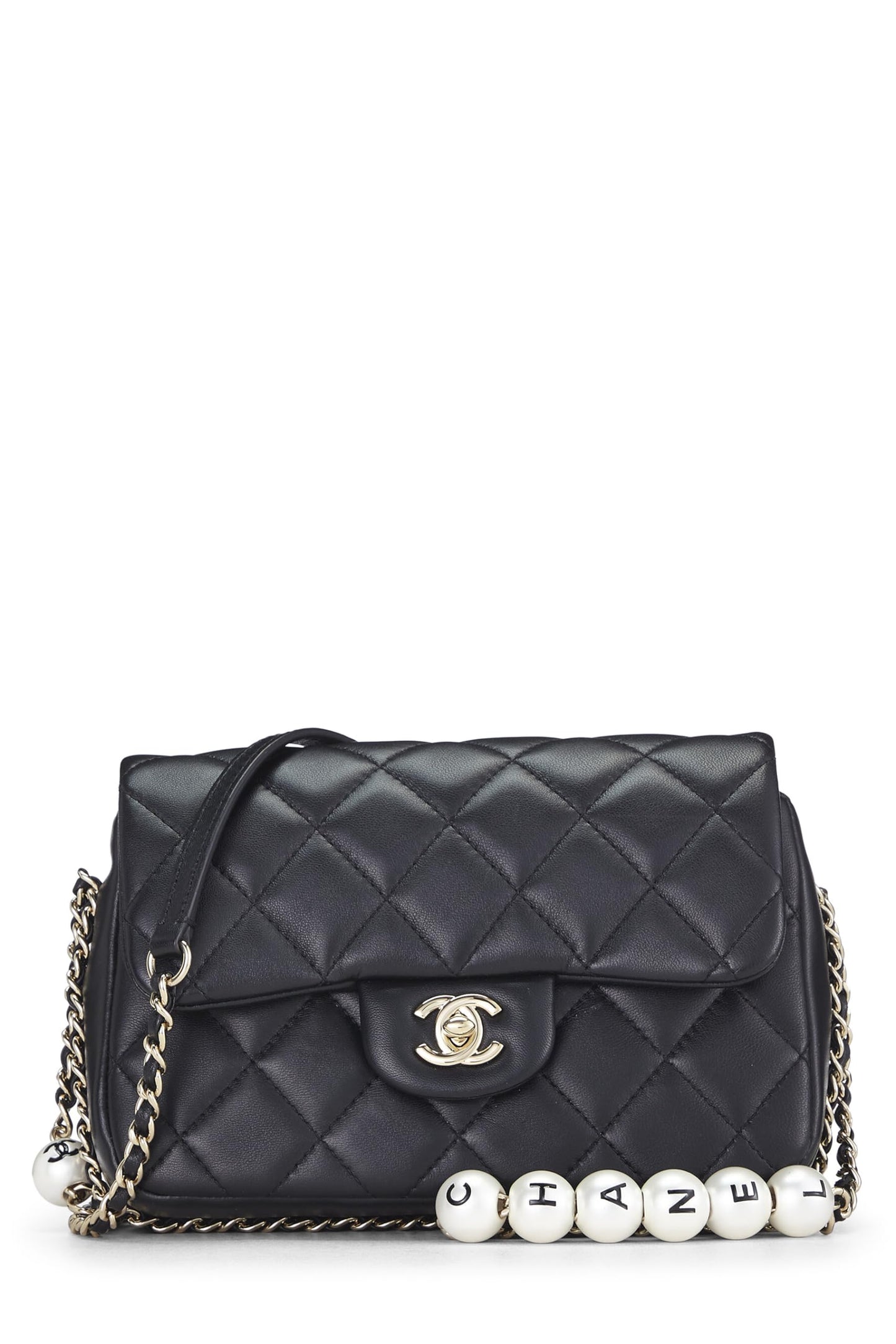 Chanel,  Black Lambskin My Precious Pearls Flap Bag Small, Black