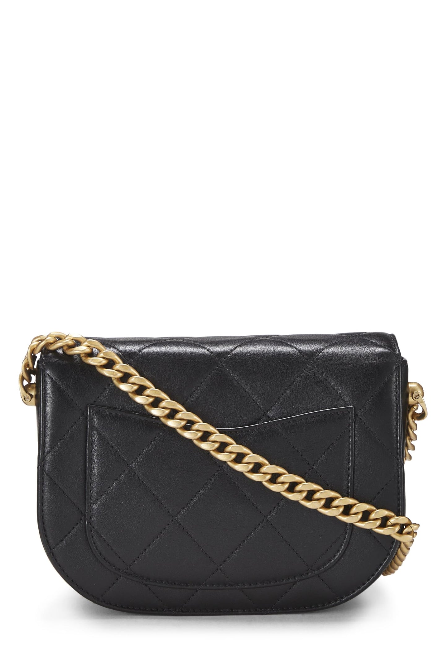 Chanel,  Black Calfskin Moon Flap Messenger Mini, Black