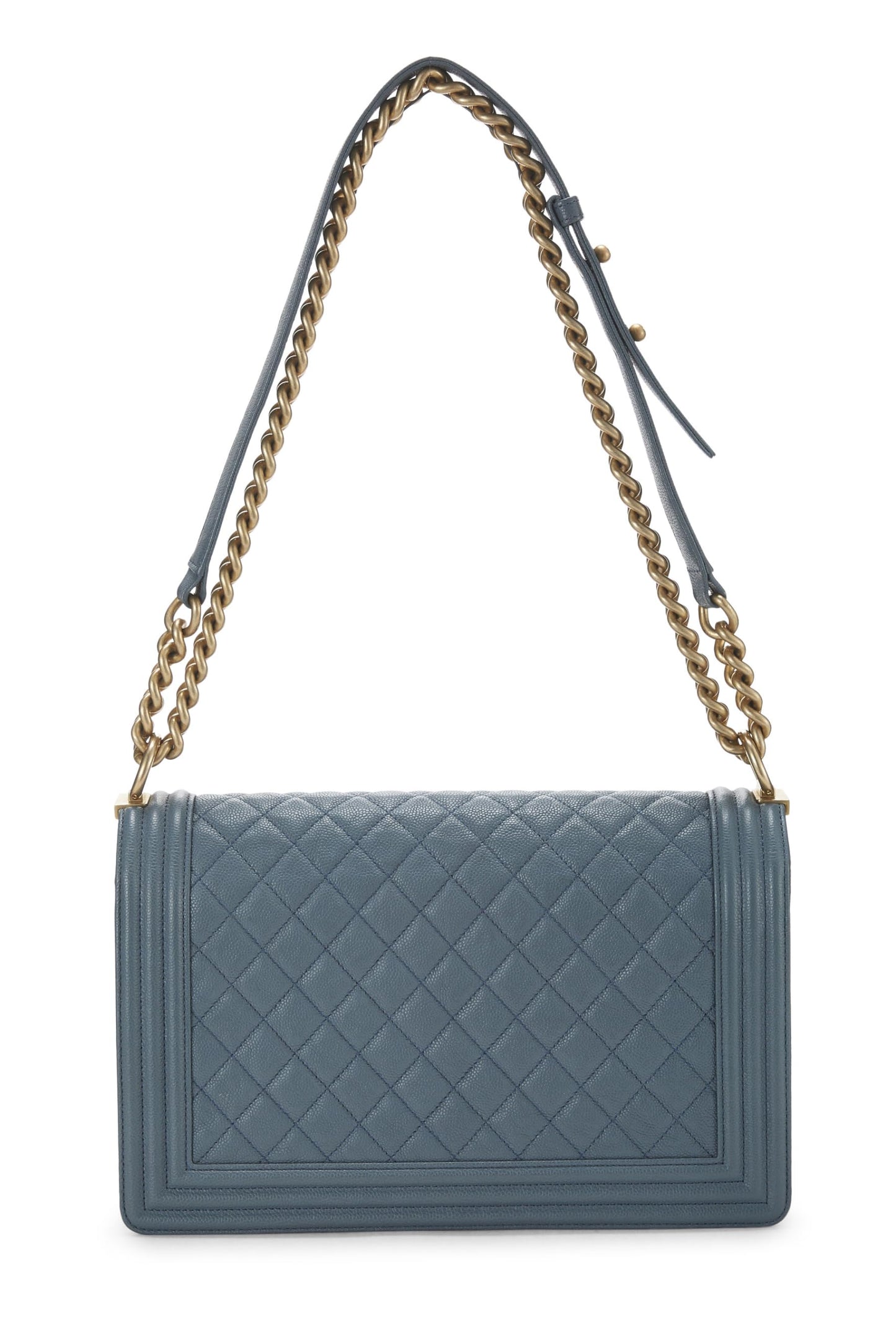 Chanel,  Blue Quilted Caviar Boy Bag Medium, Blue