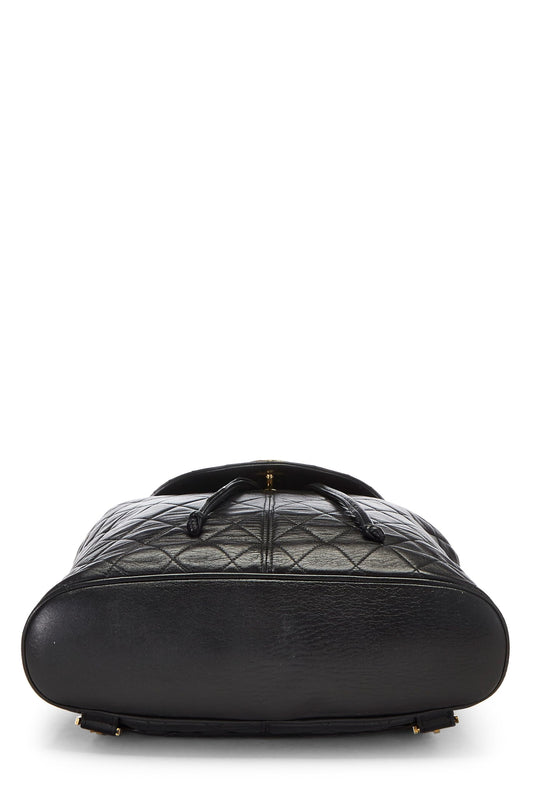 Chanel,  Black Quilted Lambskin Circle Lock Backpack Large, Black