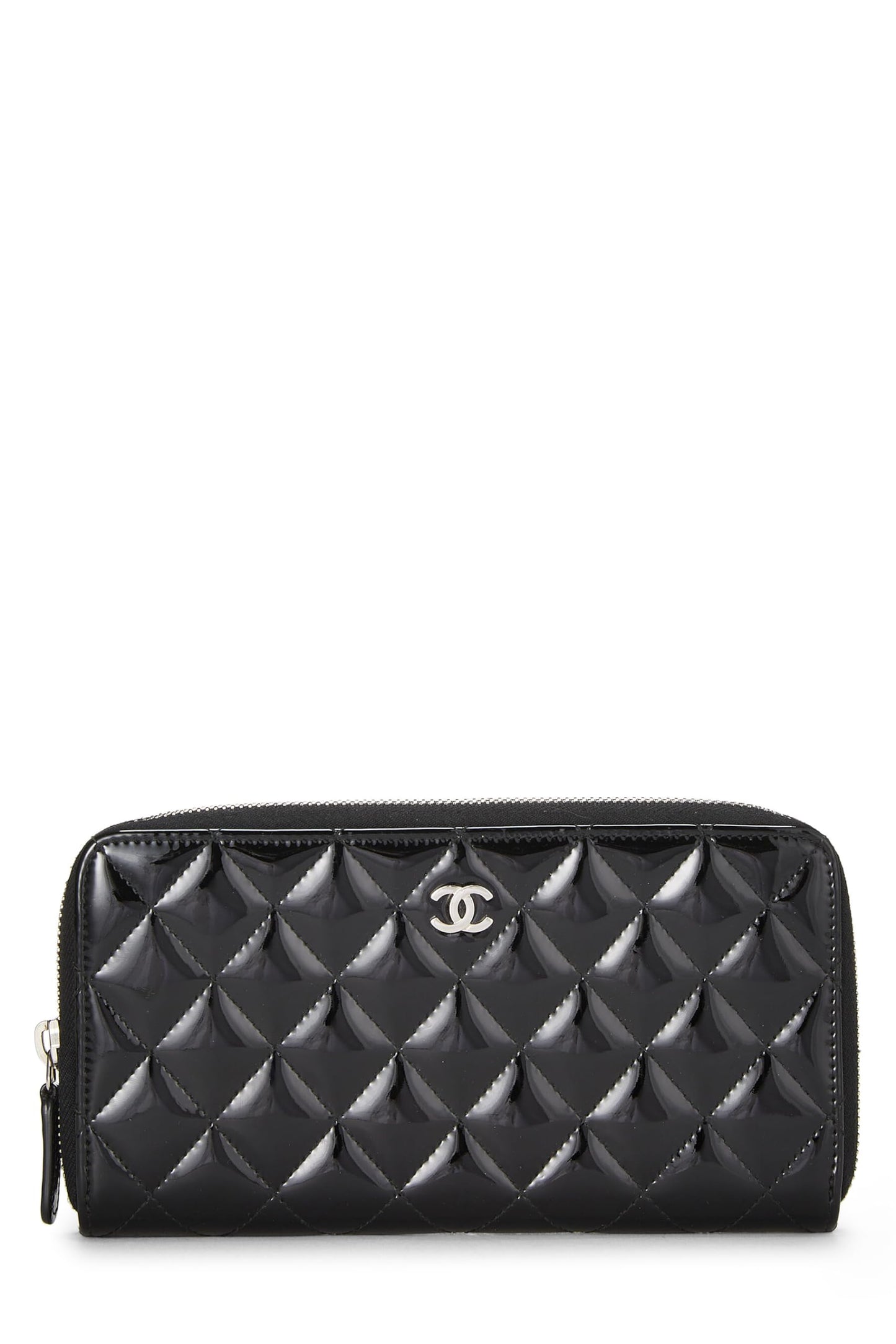 Chanel,  Black Quilted Patent Leather Zip Wallet, Black