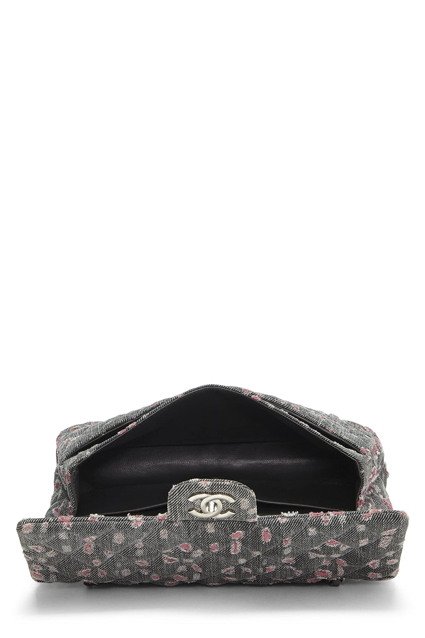 Chanel,  Grey & Pink Distressed Denim Classic Double Flap Medium, Pink