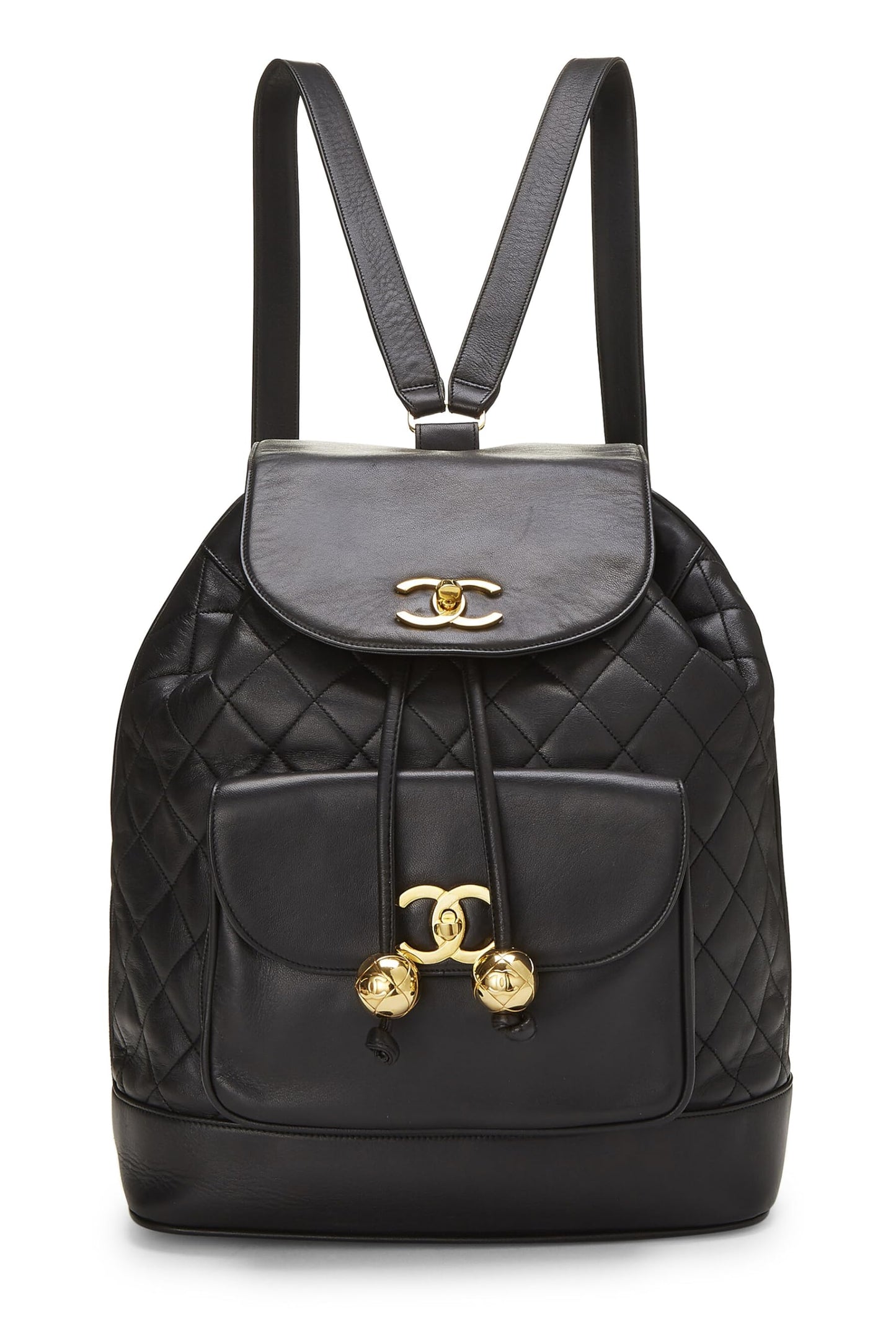 Chanel,  Black Quilted Lambskin Backpack Large, Black