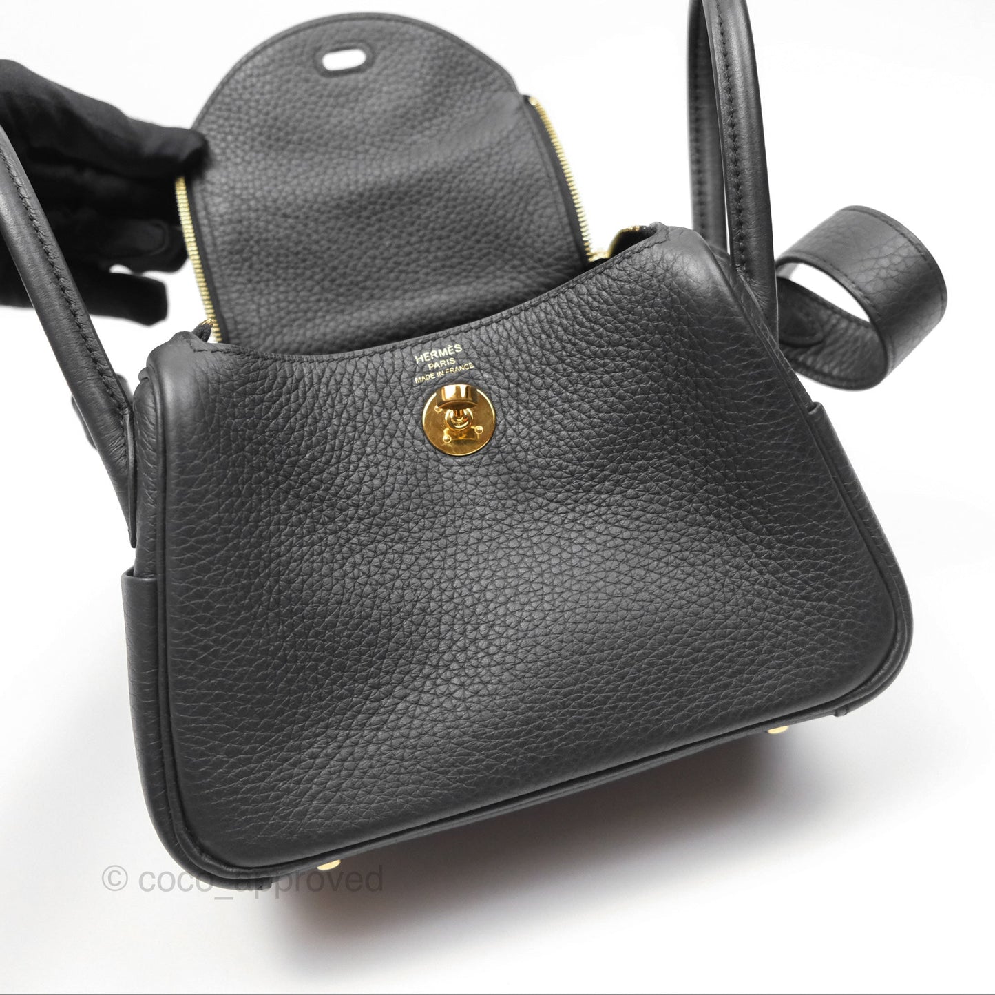 Hermès Mini Lindy 20 Noir 89 Clemence Gold Hardware