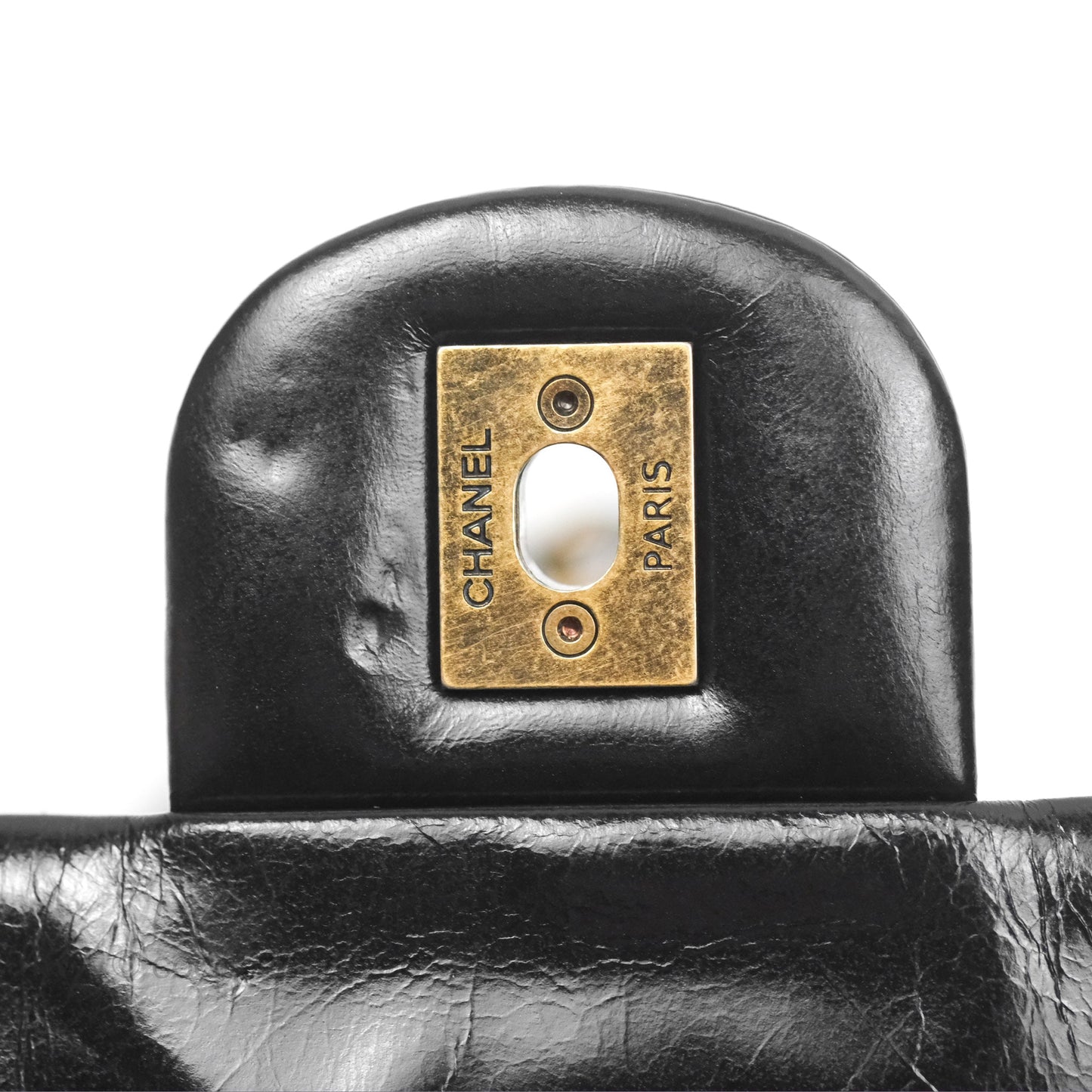 Chanel Medium Castle Rock Flap Black Glazed Calfskin Antique Gold Hardware
