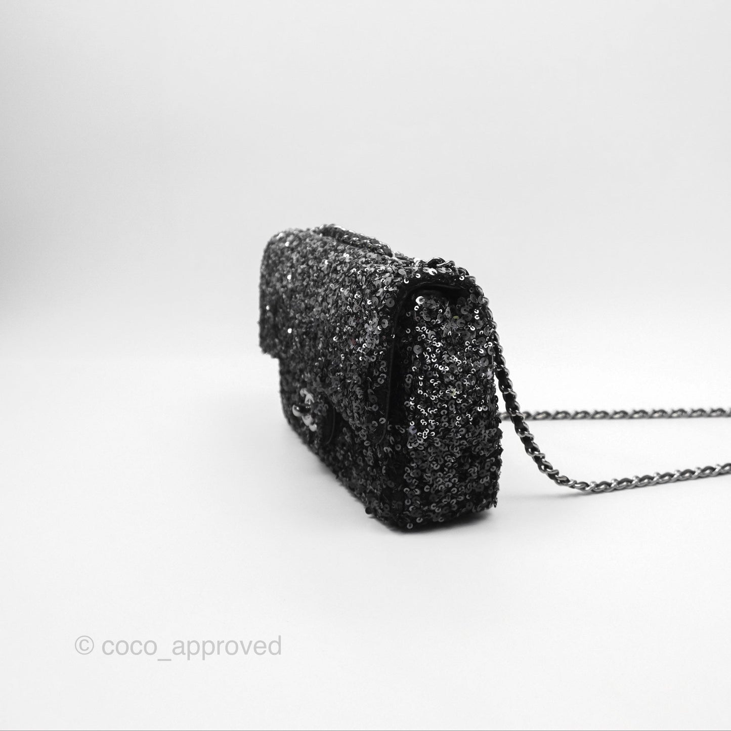 Chanel Flap Bag Sequin Black Silver Hardware 23S