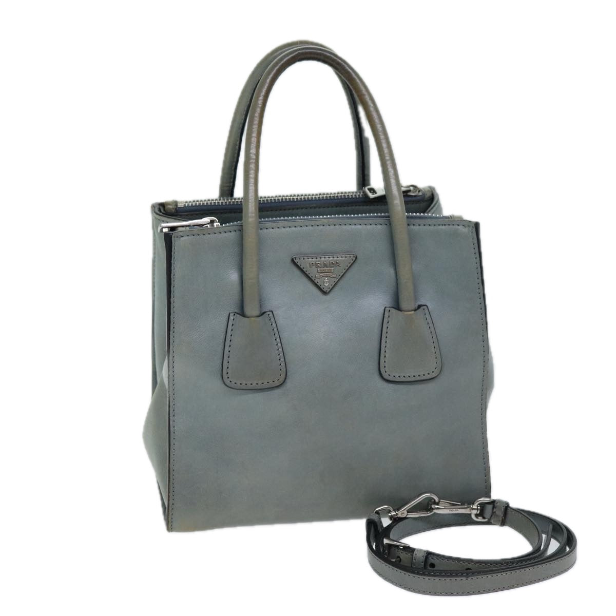 Luxury PradaHand Bag Leather 2way Gray 72026