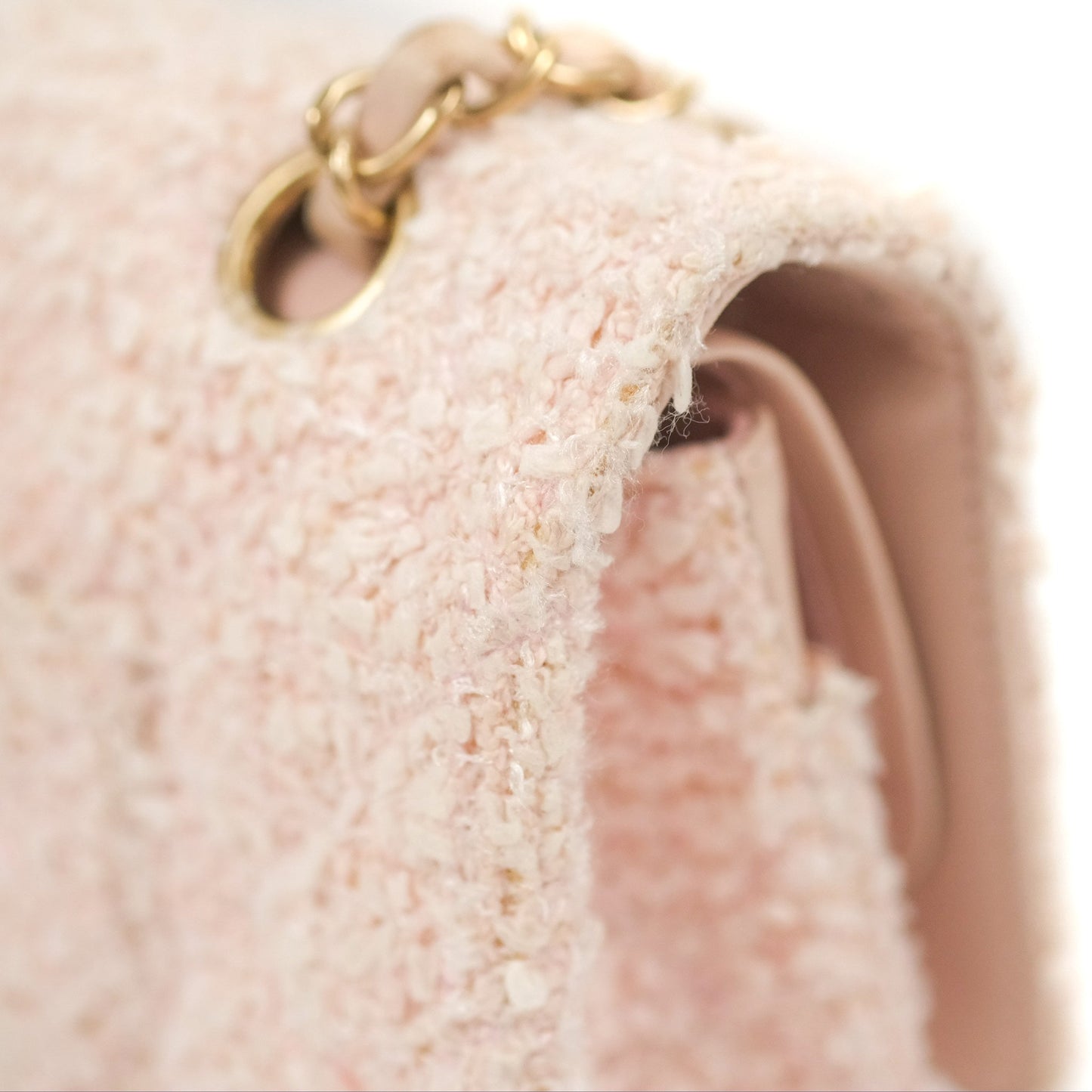 Chanel Classic M/L Medium Quilted Double Flap Pink Tweed Matte Gold Hardware