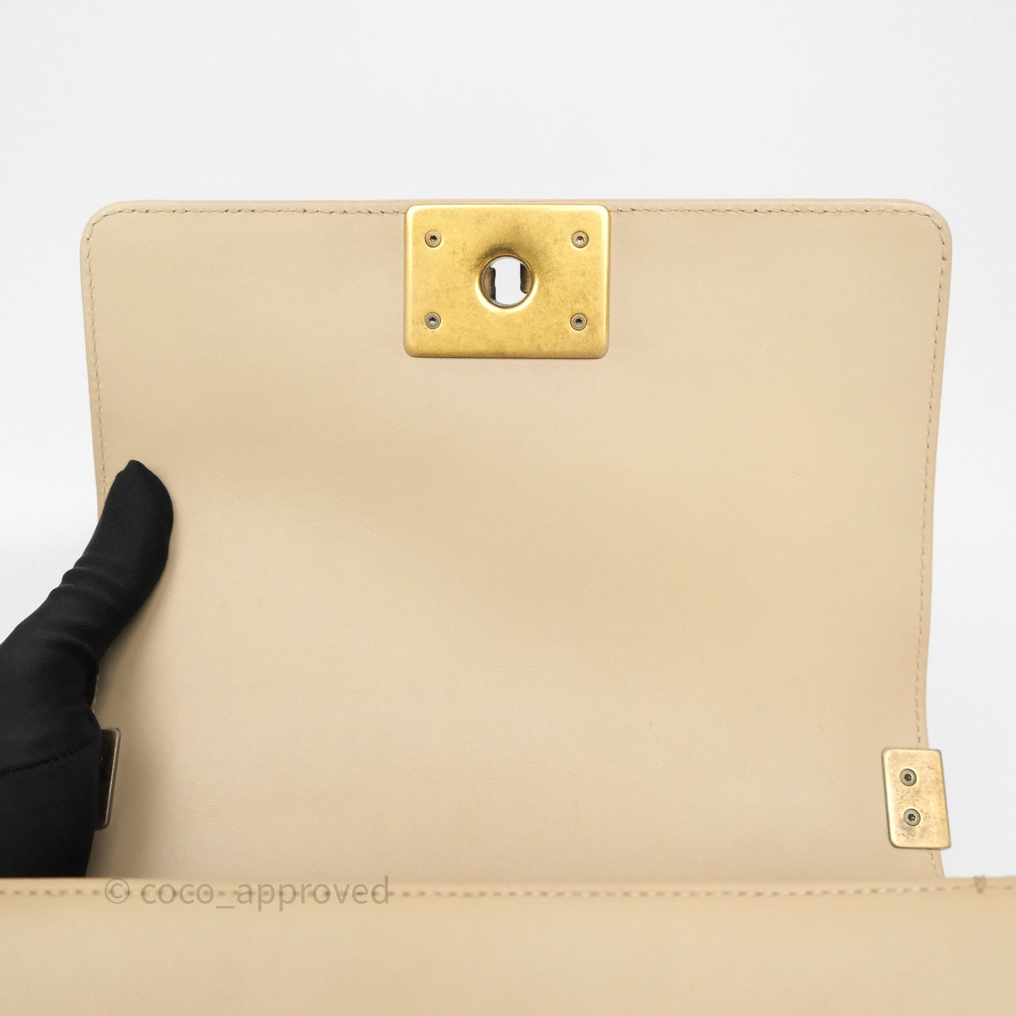 Chanel Small Boy Stingray Beige Antique Gold Hardware