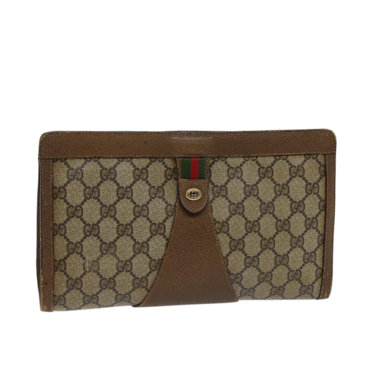 Luxury Gucci Trending 2025 GG Supreme Web Sherry Line Clutch Bag PVC Beige Green 89 01 033  72043