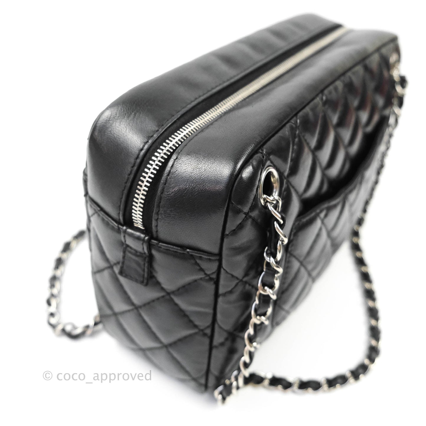 Chanel Quilted Camera Case Bag Black Lambskin Silver Hardware