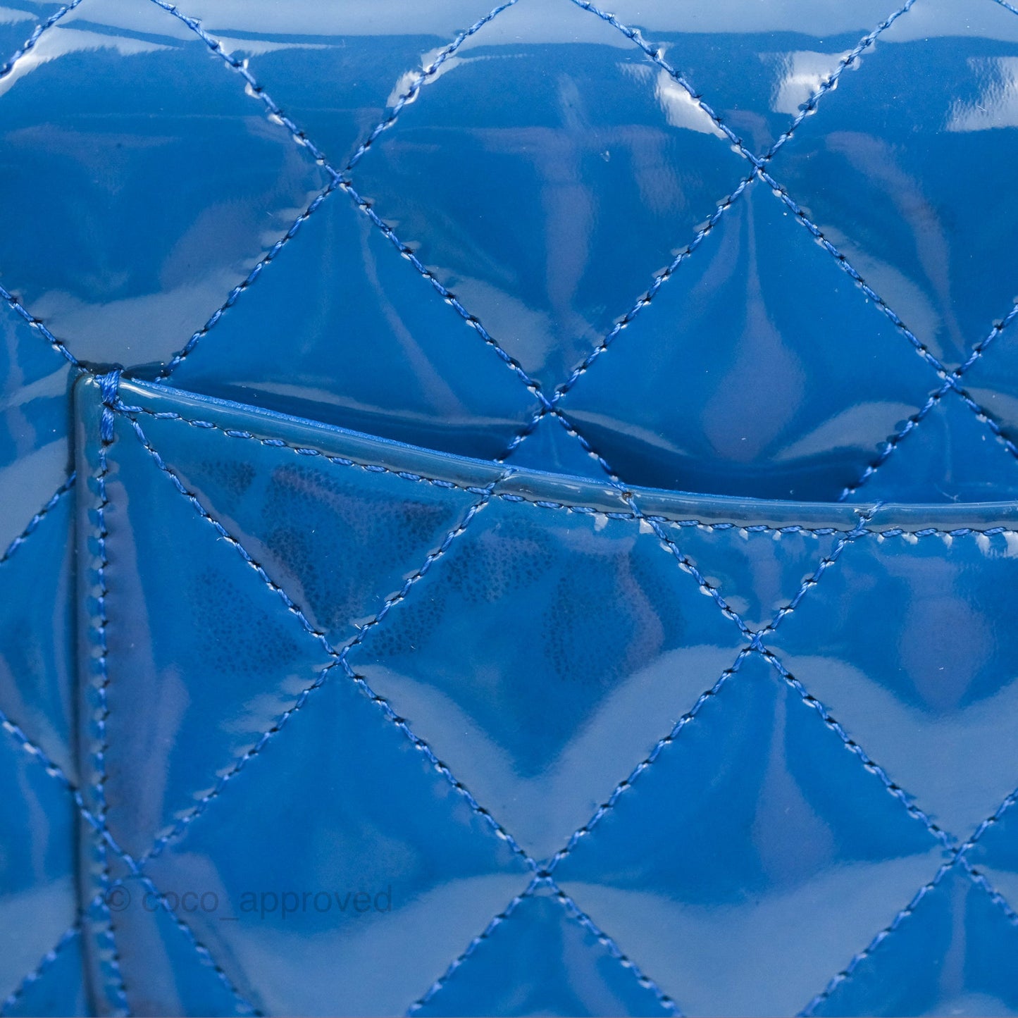 Chanel Quilted Classic Wallet on Chain WOC Blue Patent Silver Hardware