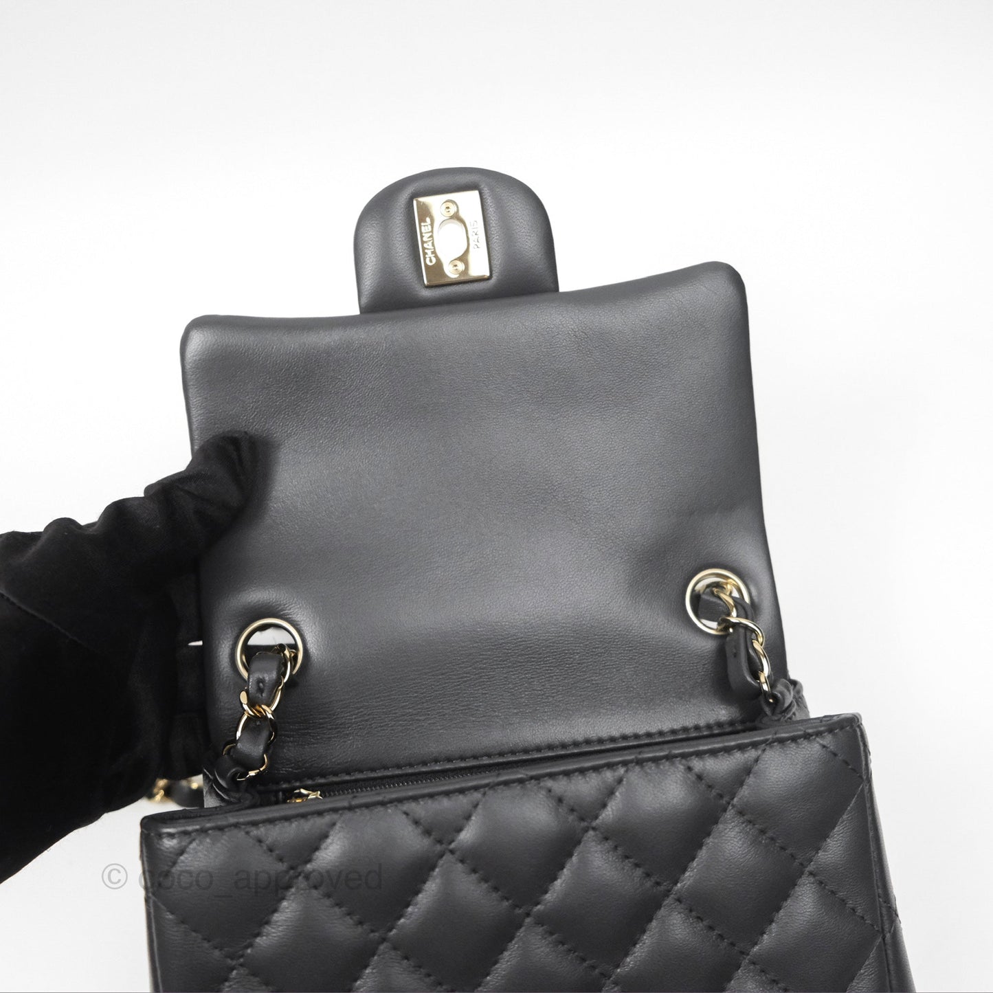 Chanel Mini Square Quilted Grey Lambskin Gold Hardware